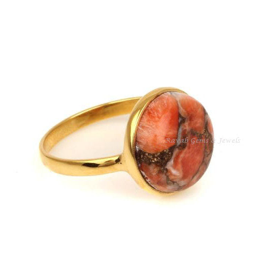 Sponge Coral Copper Ring, 925 Sterling Silver Ring, Round Shape Gemstone Ring, 12mm Stone Ring, Gold Plated Stone, Best Quality Stone Ring