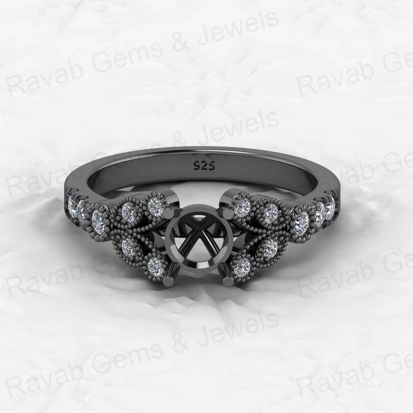 Genuine Solid 925 Sterling Silver Filigree Clear CZ Semi Mount Blank Setting Ring Good for Ashes & Resin Work Breastmilk Jewelry