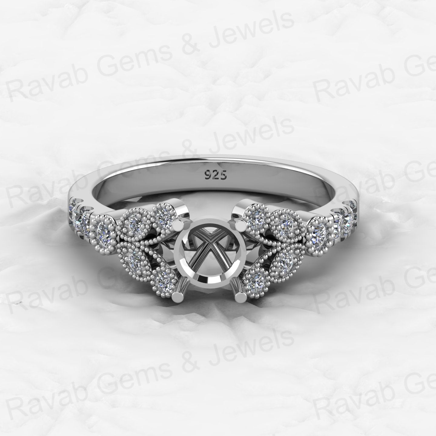 Genuine Solid 925 Sterling Silver Filigree Clear CZ Semi Mount Blank Setting Ring Good for Ashes & Resin Work Breastmilk Jewelry