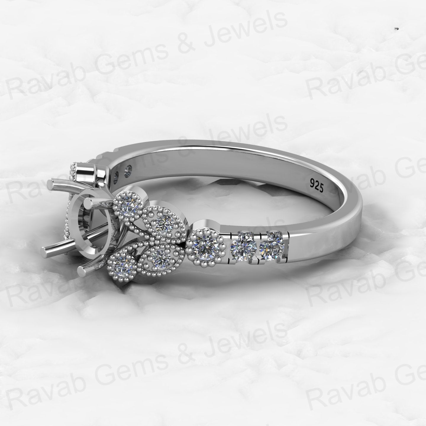 Genuine Solid 925 Sterling Silver Filigree Clear CZ Semi Mount Blank Setting Ring Good for Ashes & Resin Work Breastmilk Jewelry