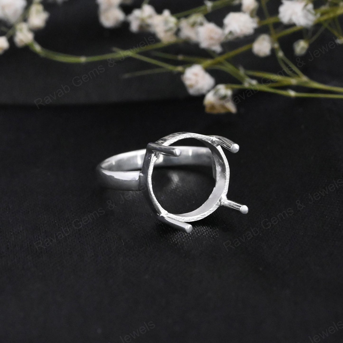Genuine 925 Sterling Silver 12mm Round 4 Prong Setting Semi-Mount Blank Setting Empty Ring Handmade Custom Jewelry Suppliers