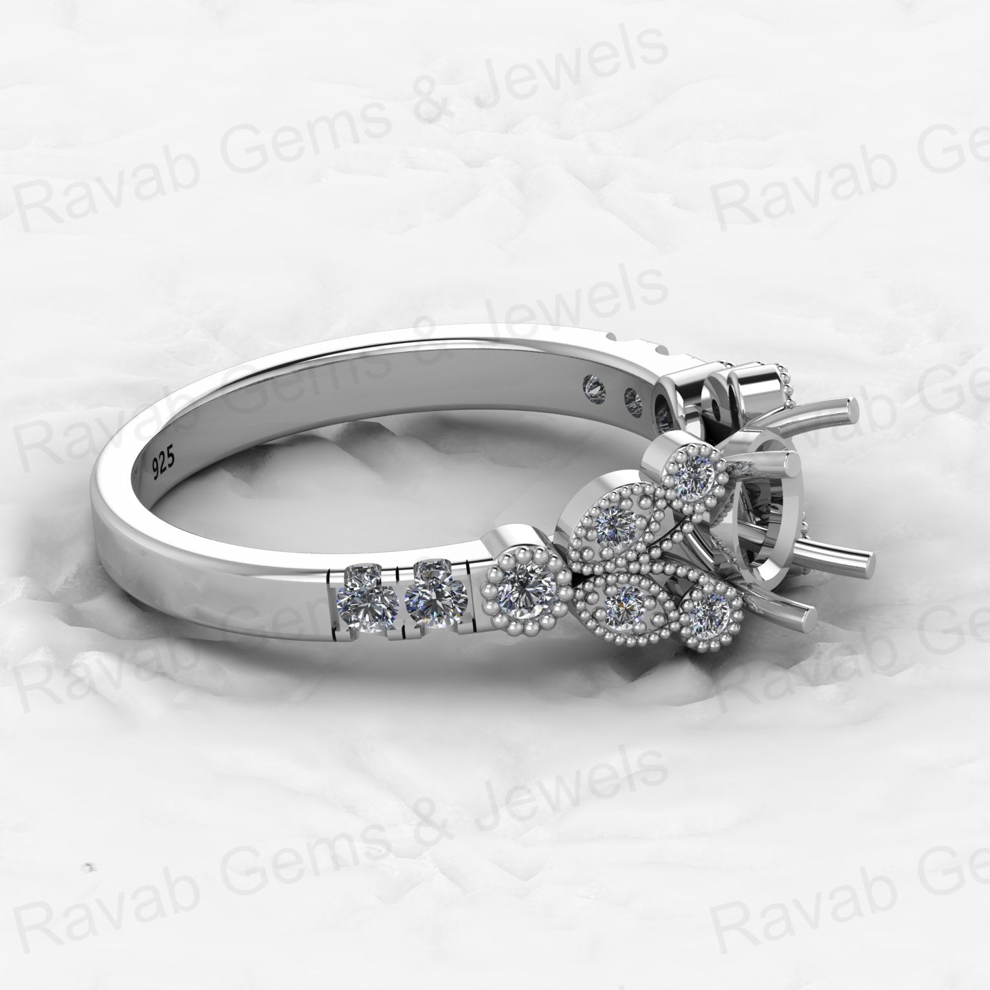 Genuine Solid 925 Sterling Silver Filigree Clear CZ Semi Mount Blank Setting Ring Good for Ashes & Resin Work Breastmilk Jewelry
