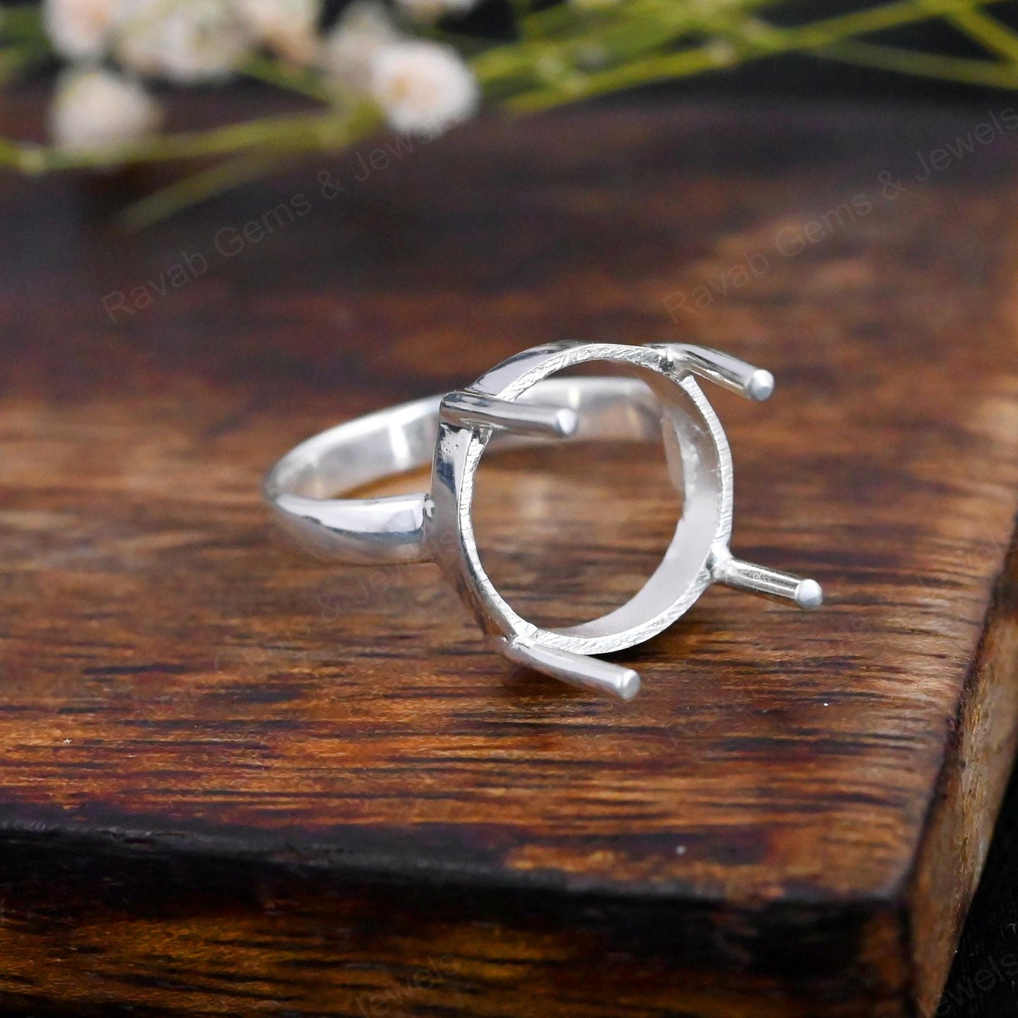 Genuine 925 Sterling Silver 12mm Round 4 Prong Setting Semi-Mount Blank Setting Empty Ring Handmade Custom Jewelry Suppliers