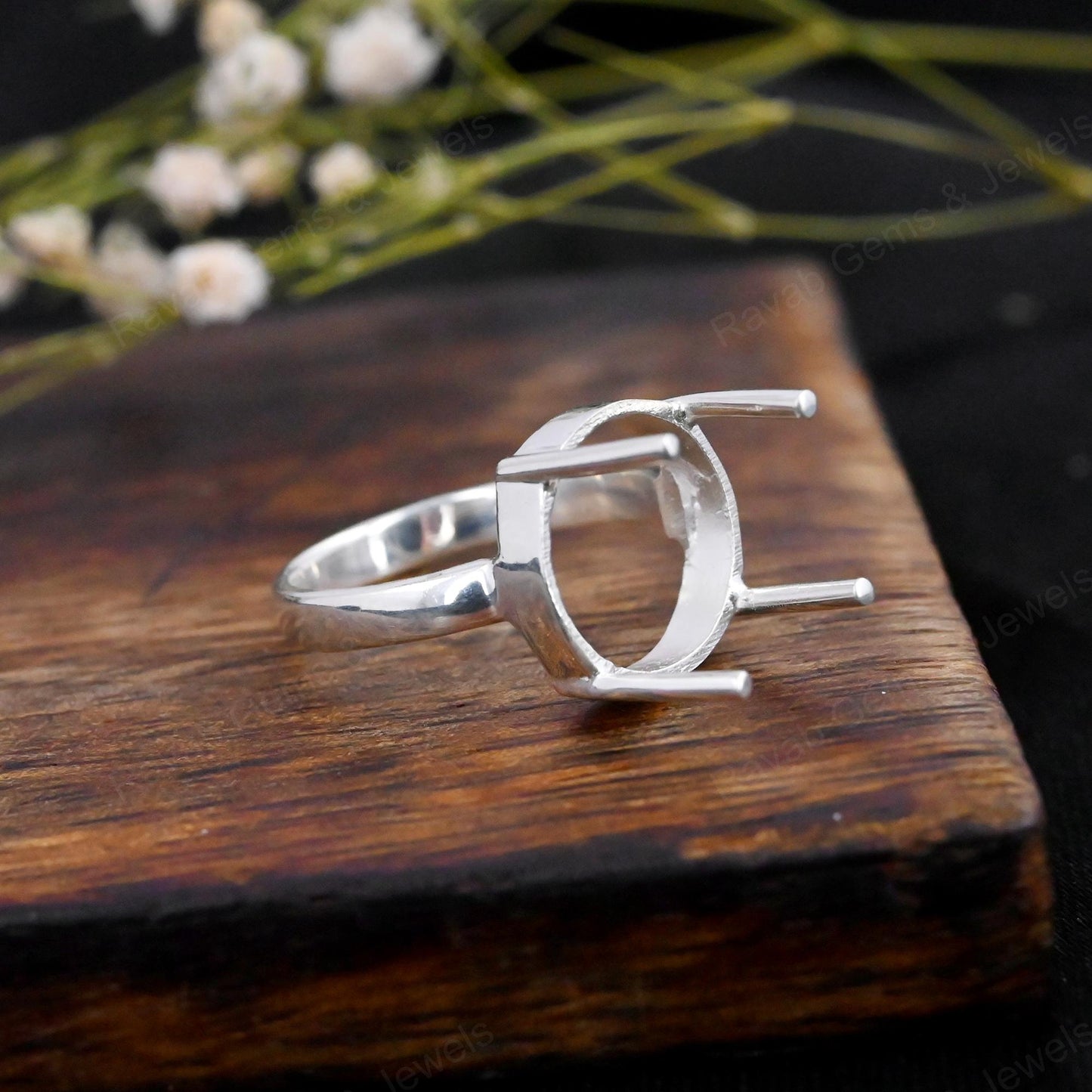 Genuine 925 Sterling Silver 12mm Round 4 Prong Setting Semi-Mount Blank Setting Empty Ring Handmade Custom Jewelry Suppliers