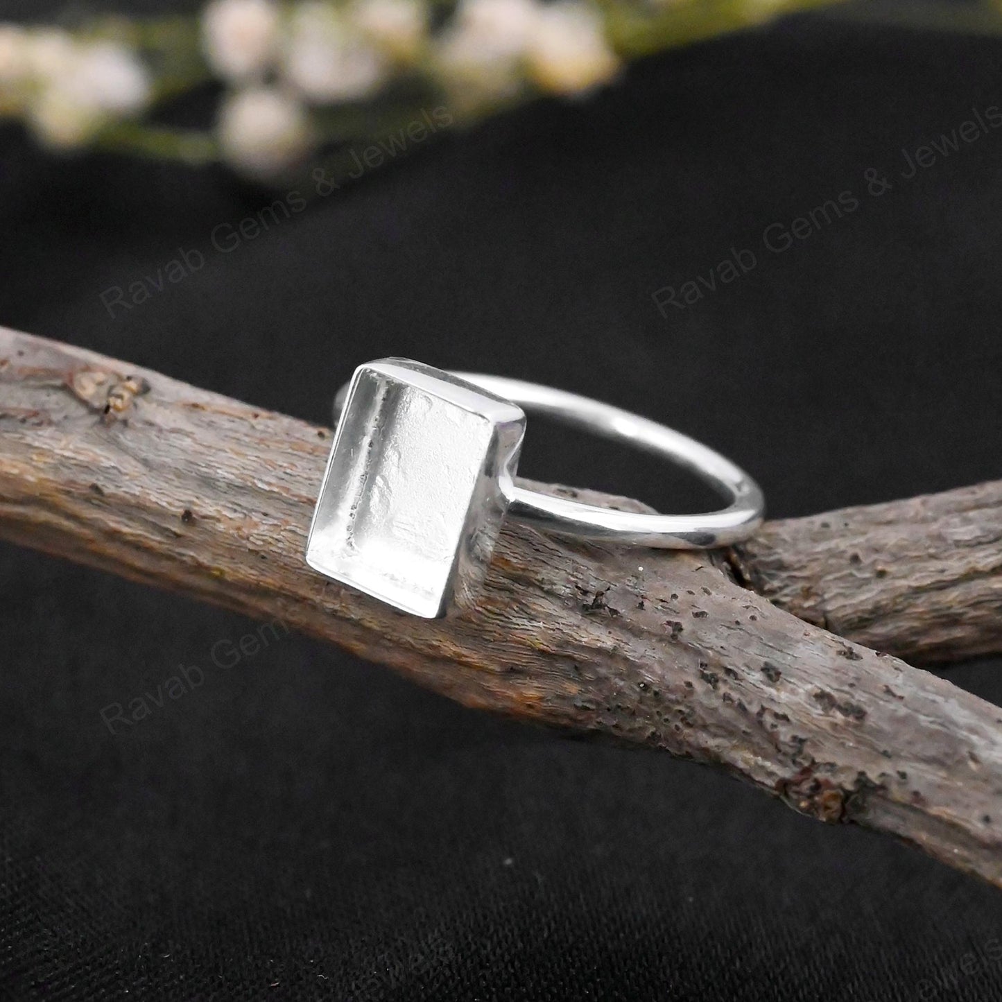 925 Sterling Silver Rectangle Blank Setting 8x10mm Semi-Mount Blank Setting Ring Good For Resin & Ashes Work Keepsake Fine Jewelry (Copy)