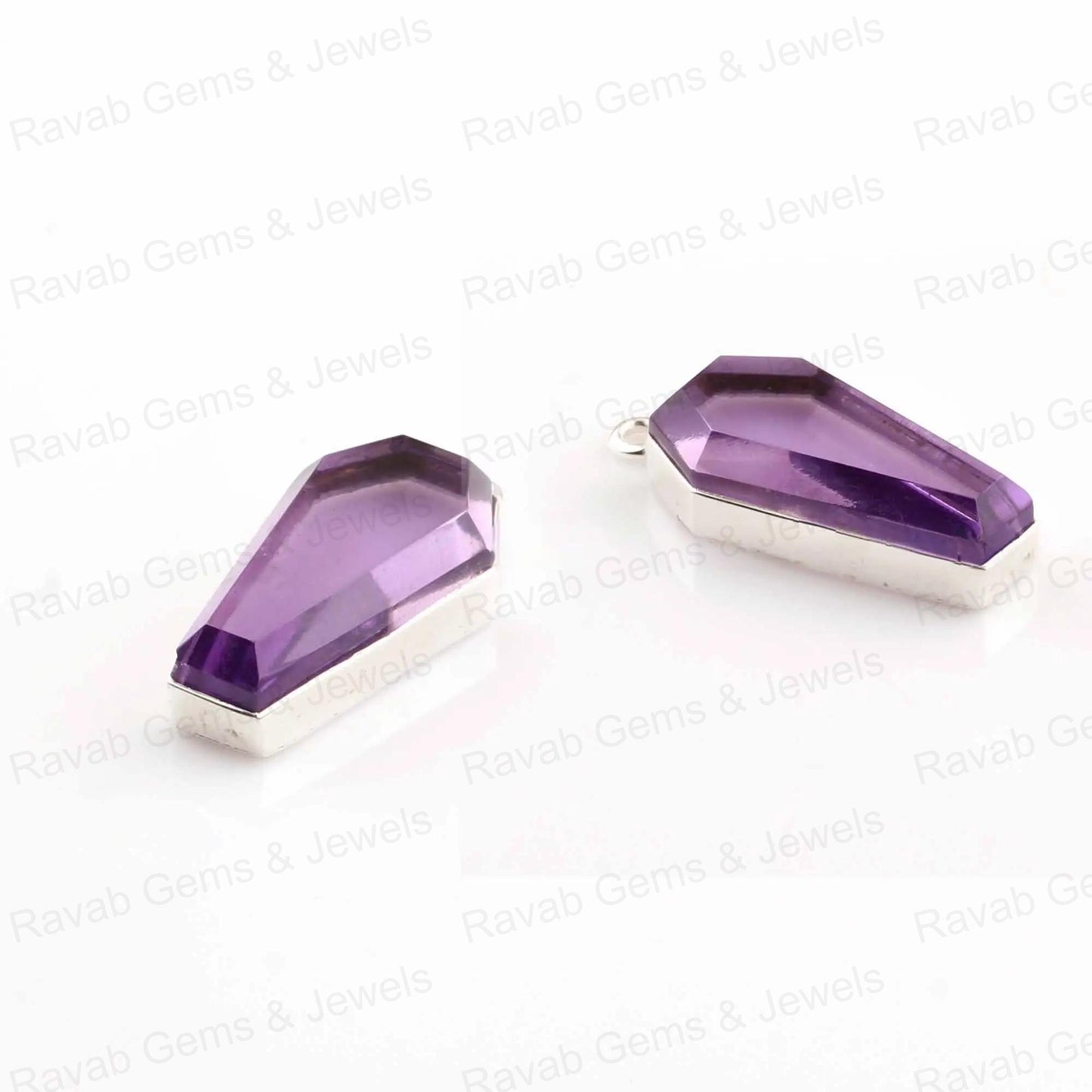 Amethyst Quartz Faceted Coffin Gemstone Pendant 925 Sterling Silver Pendant Charm For Jewelry, Lovely Necklace Charms 10x17mm 2 Pcs Set
