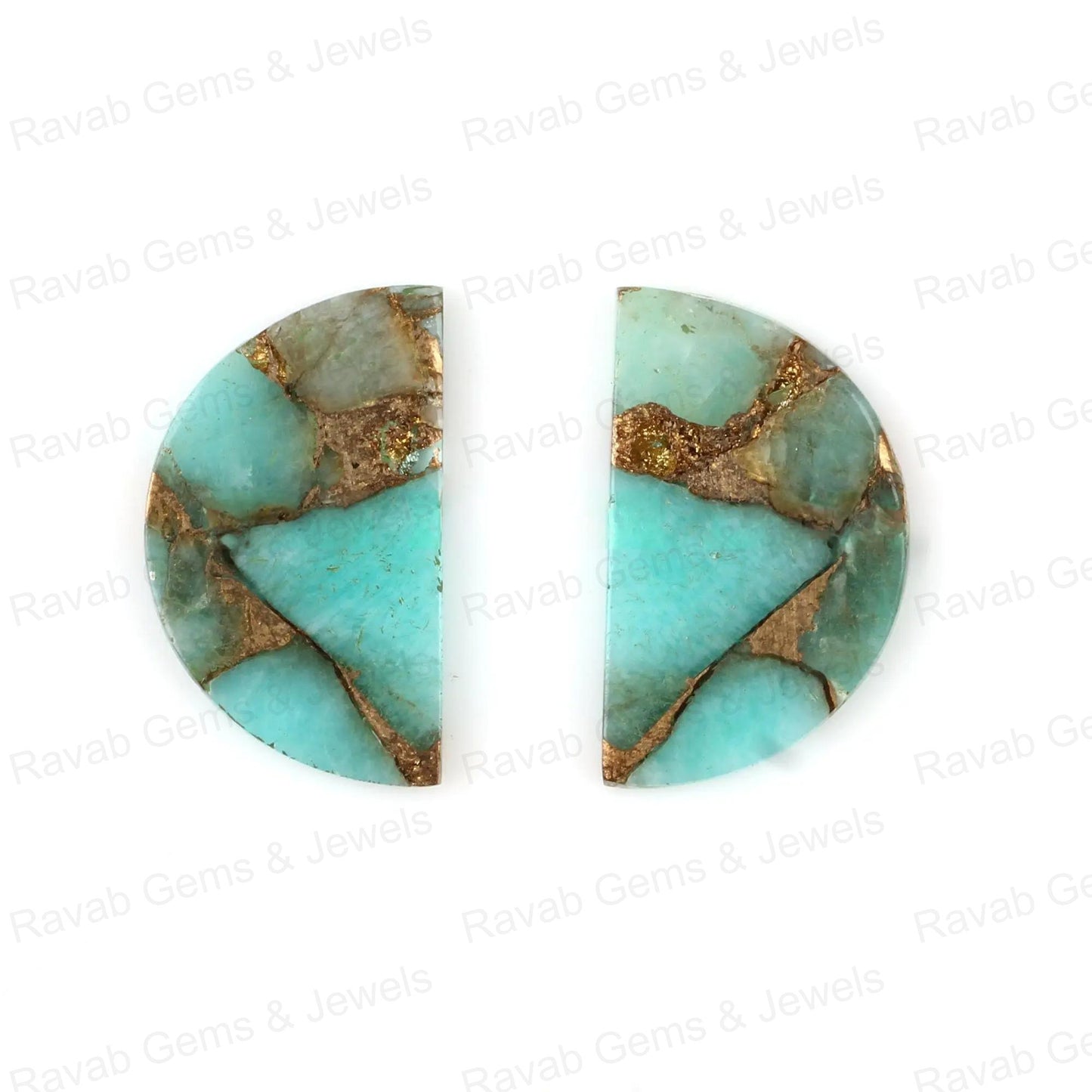 Amazonite Copper 'D' Half Moon Shape Both Side Flat Gemstone For Jewelry, Loose Beads Smooth Calibrated Stone For Earrings, Necklace 2 Pcs