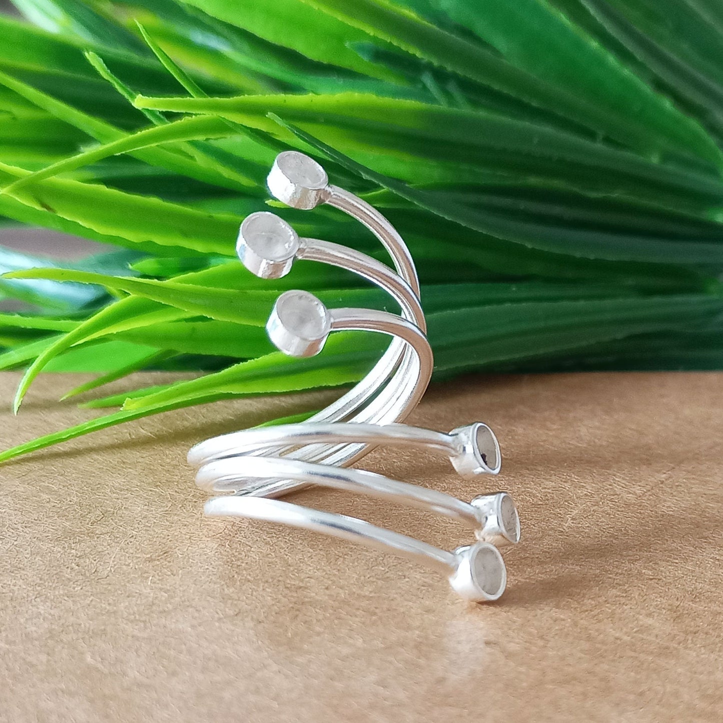Solid 925 Sterling Silver Designer Bezel Cup Round Close Blank Collet Ring Bezel Setting Semi-Mount Blank Setting Ring Jewelry