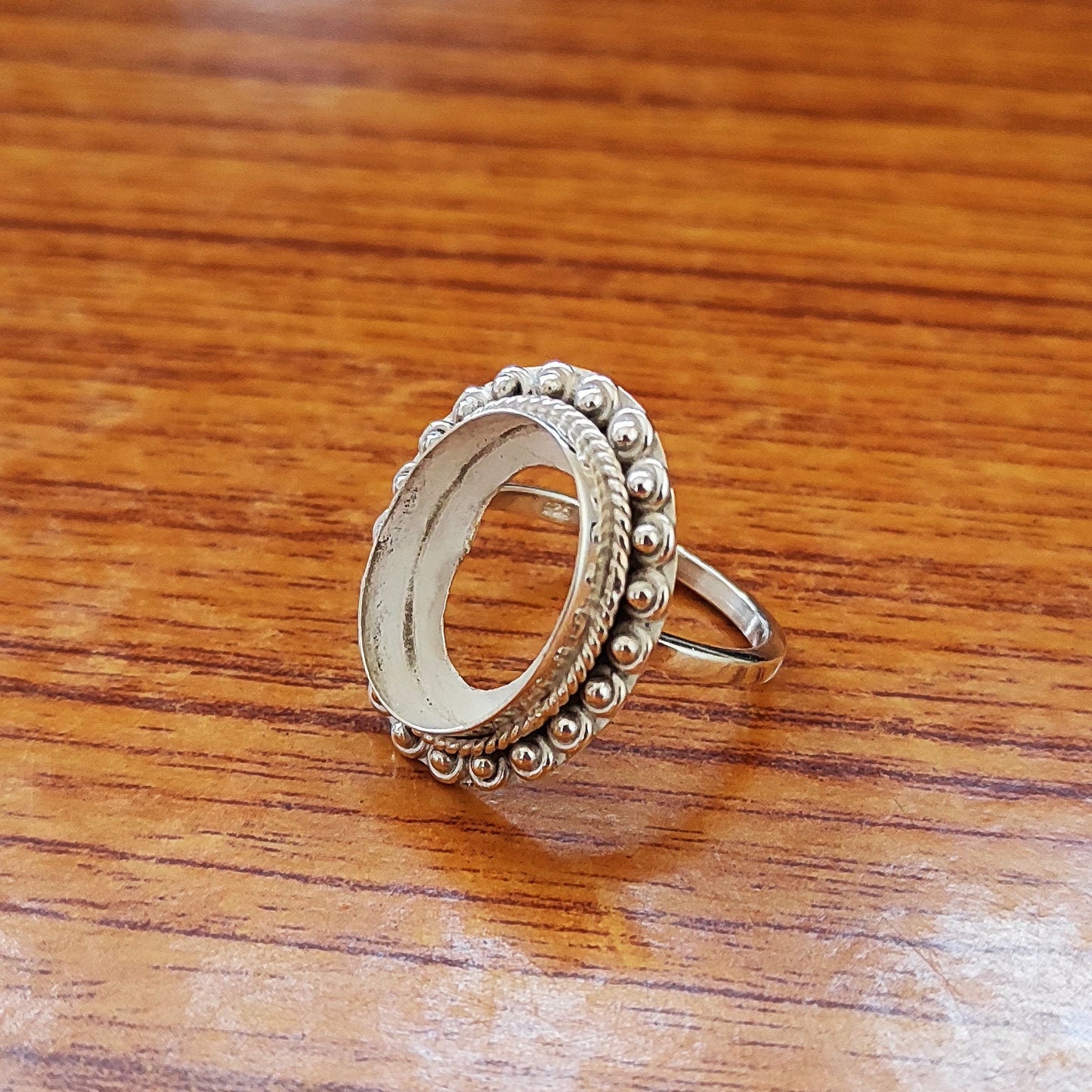 Genuine 925 Sterling Silver 8x10mm Bezel Setting Beaded Design Semi-Mount Blank Setting Handmade Custom Fine Ring For Women