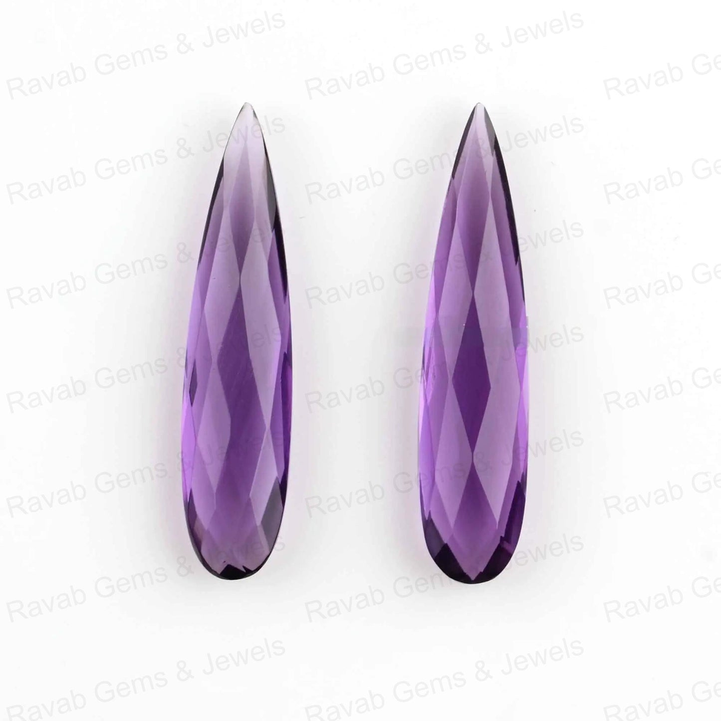 Amethyst Quartz Long Pear Shape 8x35mm Faceted Drop Gemstone, Loose Beads Calibrated Teardrop For Matching Earring Making 2 Pcs Set