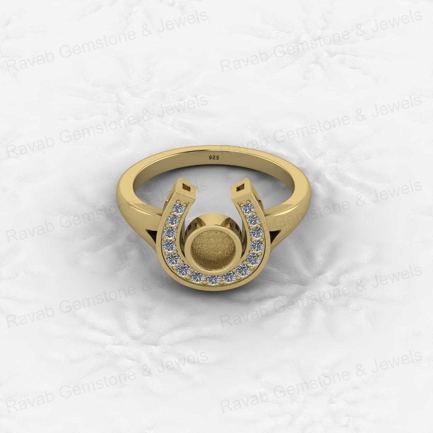 925 Sterling Silver 5mm CZ Semi Mount Horseshoe Ring Blank Setting DIY Resin Ashes Gemstone Keepsake Jewelry Findings
