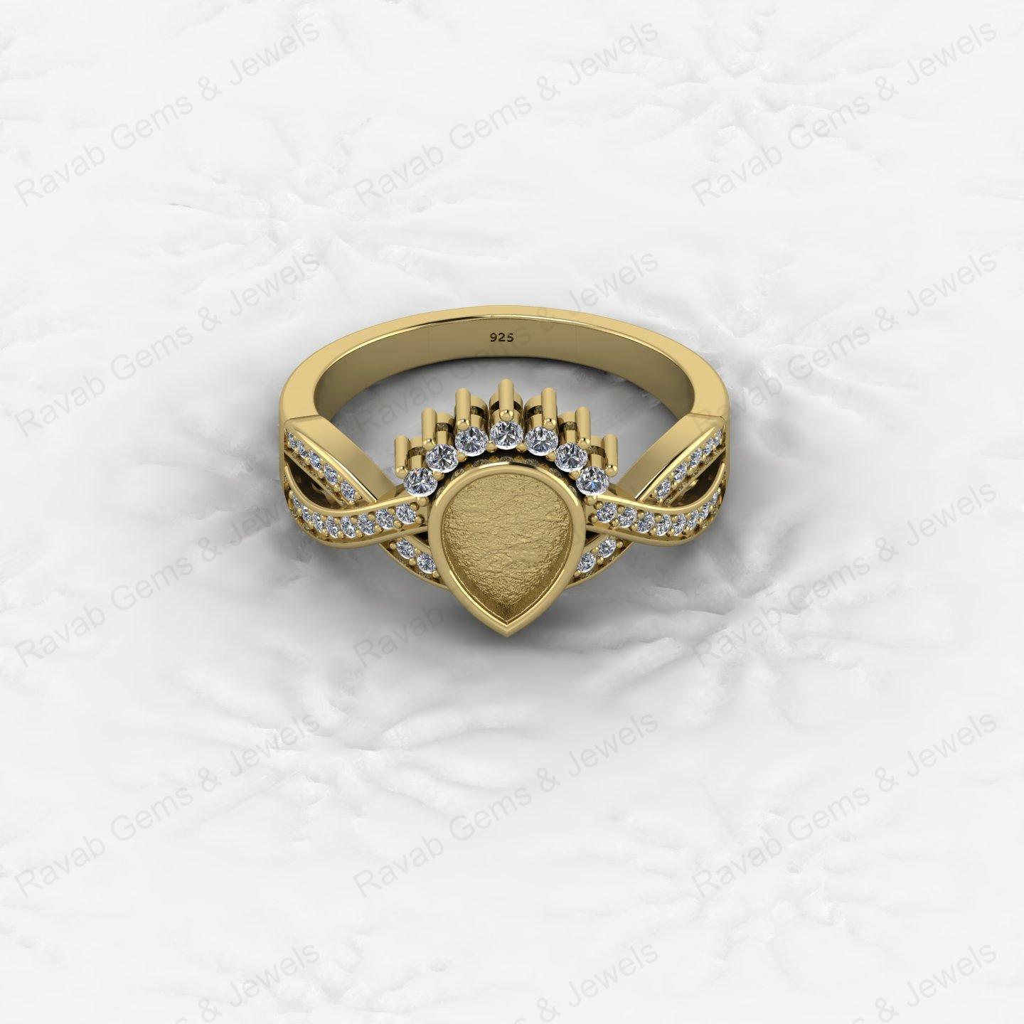 Genuine 925 Sterling Silver Pear 6x8mm Semi Mount Blank Setting Cocktail Ring Breastmilk Keepsake Fine Engagement Jewelry
