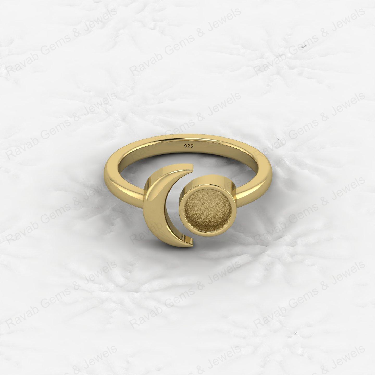 Top Quality Genuine 925 Silver Crescent Moon 6mm Semi Mount Blank Ring Setting for Ashes & Resin Keepsake Breastmilk DIY Jewelry