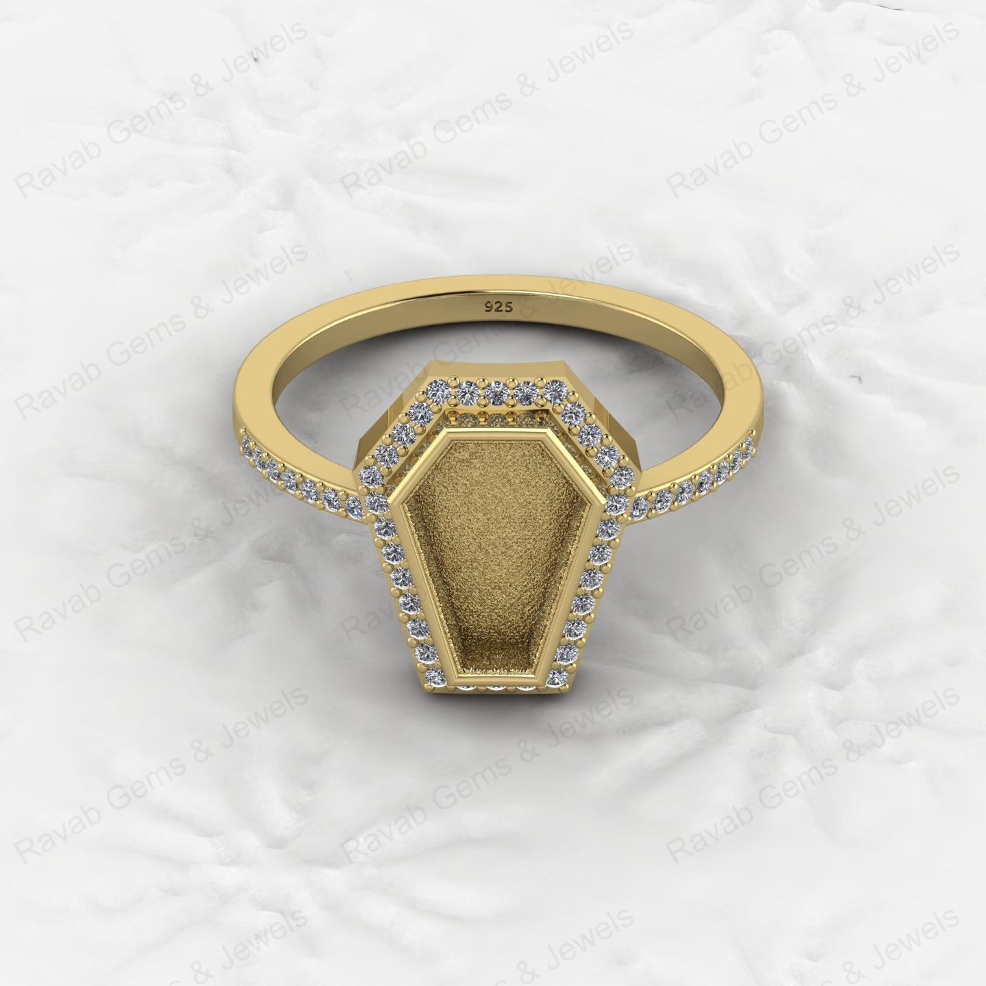 Custom Design 925 Sterling Silver Coffin Shape CZ Semi Mount Blank Setting Ring for Gemstone Findings Without Stone Jewelry