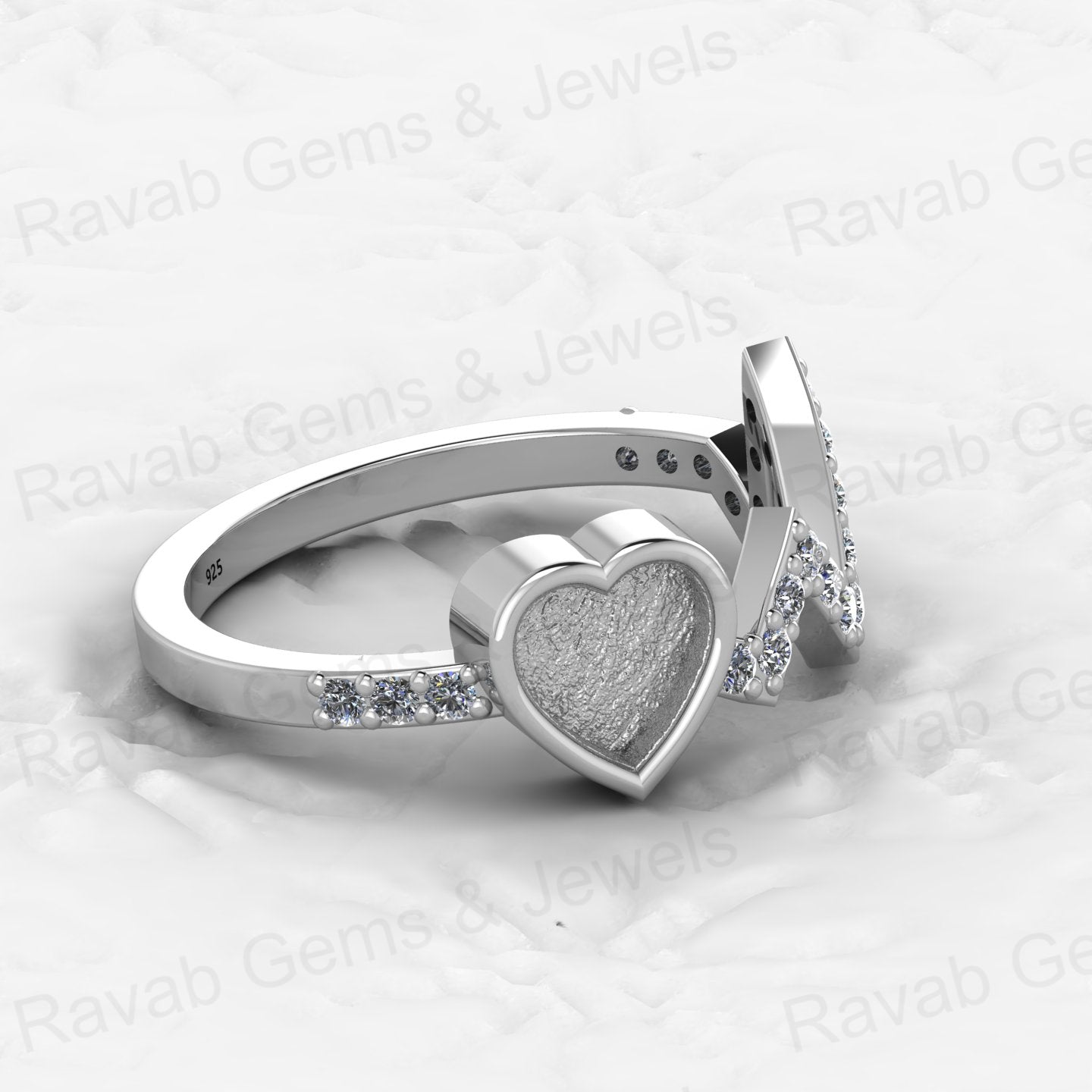 Solid 925 Sterling Silver Semi Mount Ring Initials Heart Blank Setting with Resin Ashes Breastmilk Jewelry-Genuine Product