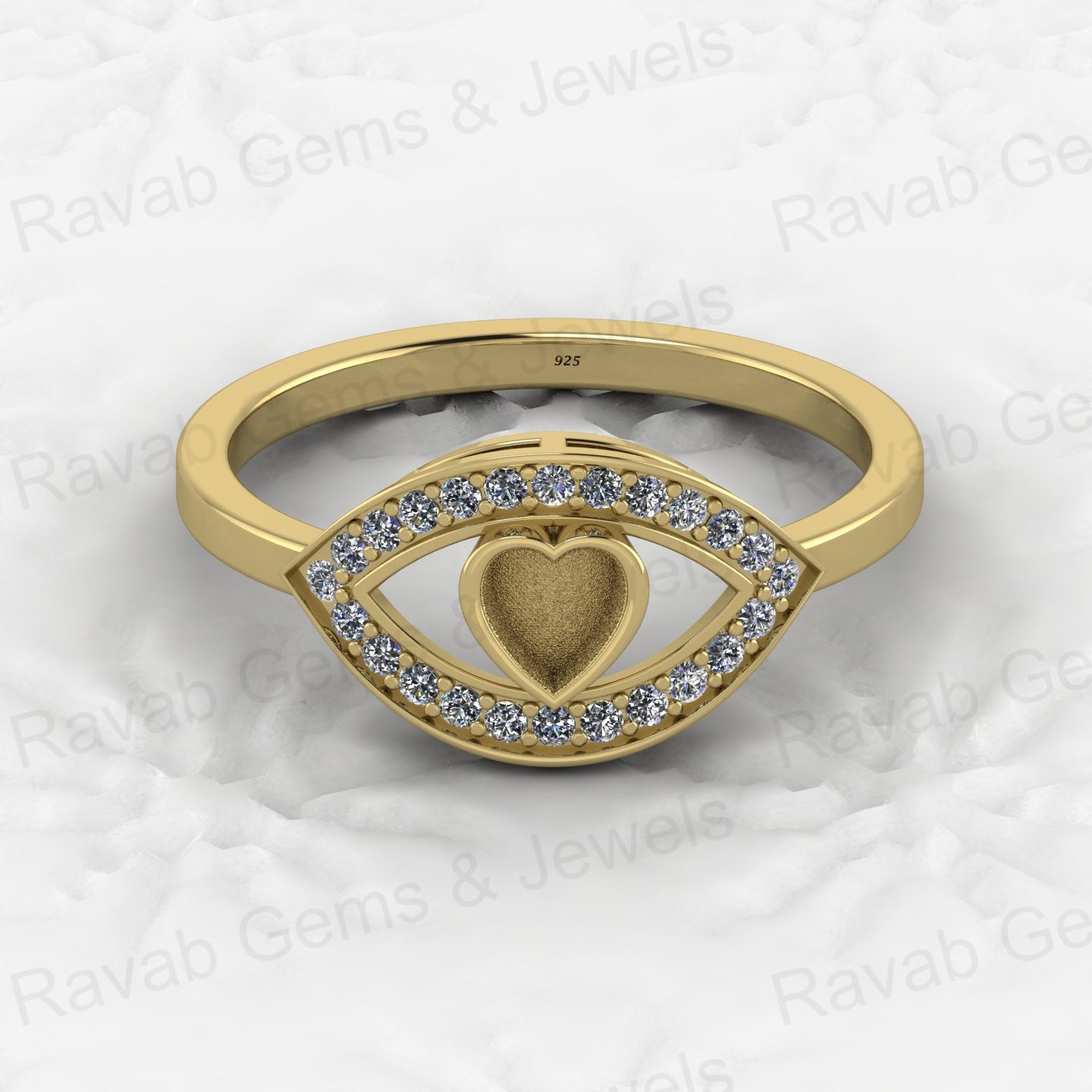 Solid 925 Sterling Silver 4mm Heart Semi Mount Blank Setting Eye in Heart Ring for Breastmilk & Keepsake Resin Ceramic Jewelry