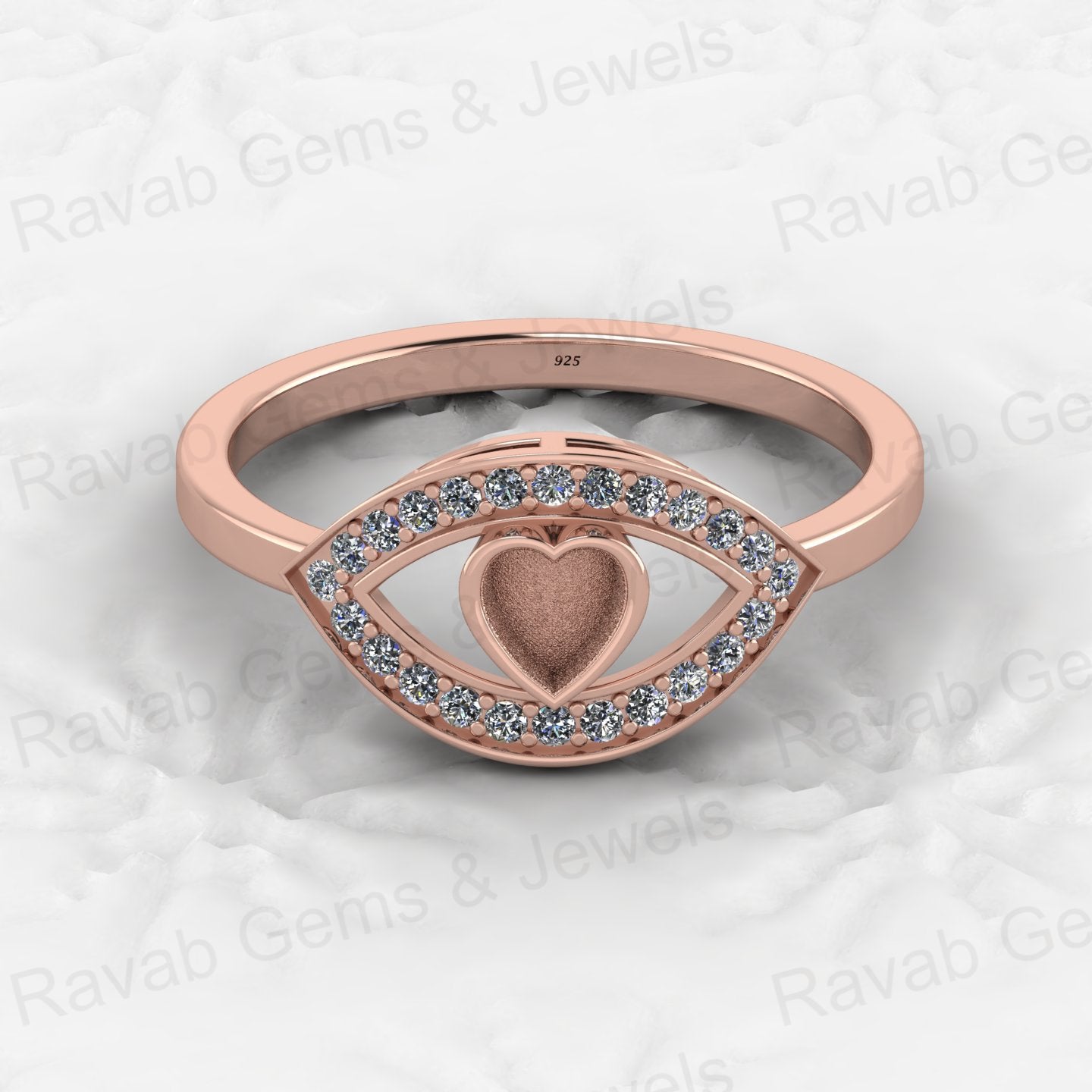 Solid 925 Sterling Silver 4mm Heart Semi Mount Blank Setting Eye in Heart Ring for Breastmilk & Keepsake Resin Ceramic Jewelry
