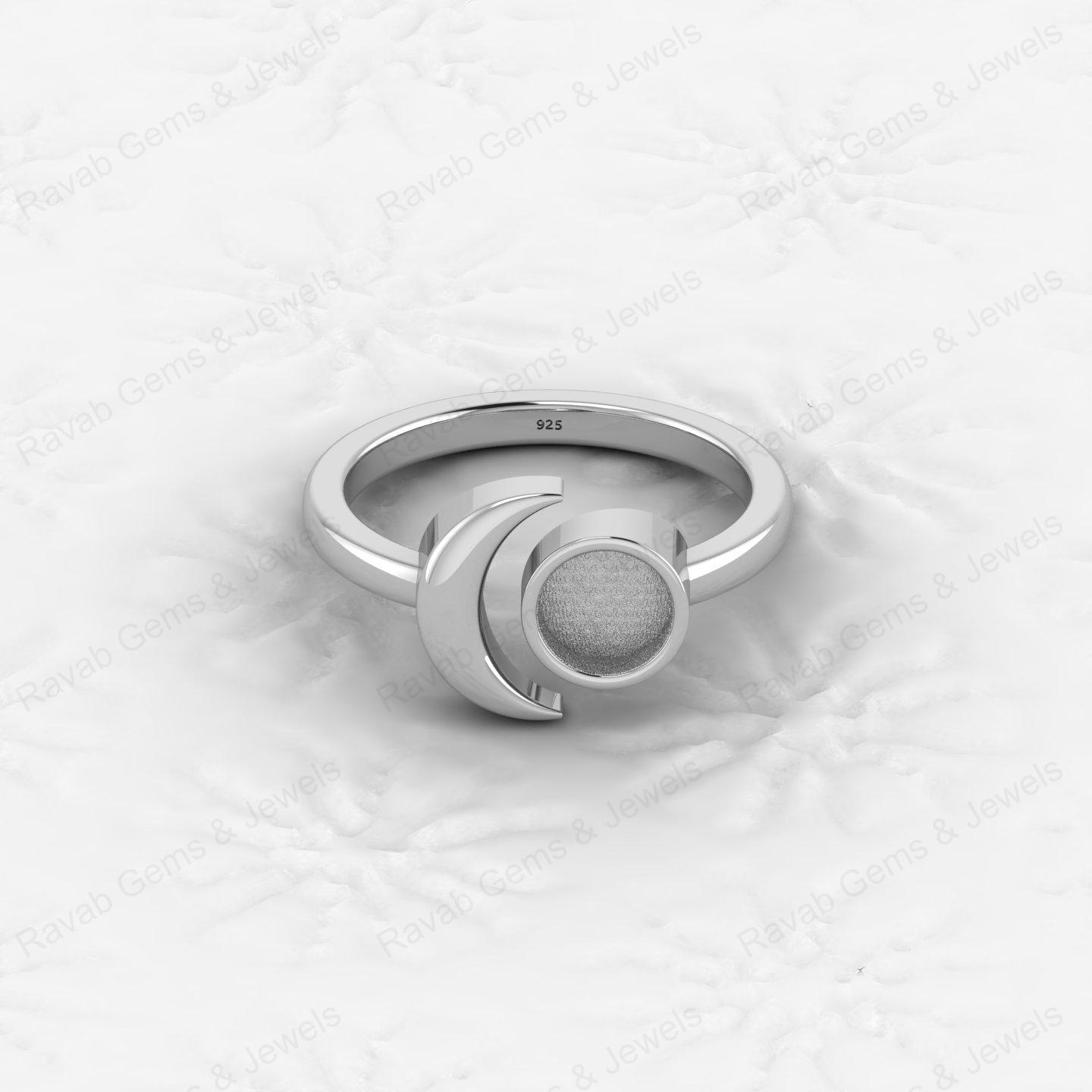 Top Quality Genuine 925 Silver Crescent Moon 6mm Semi Mount Blank Ring Setting for Ashes & Resin Keepsake Breastmilk DIY Jewelry
