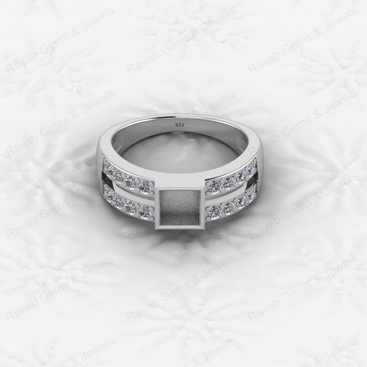 Top Quality 925 Silver 7X7mm Double Band With CZ Semi Mount Blank Setting Ring Good for Resin & Ashes Work Keepsake DIY Jewelry