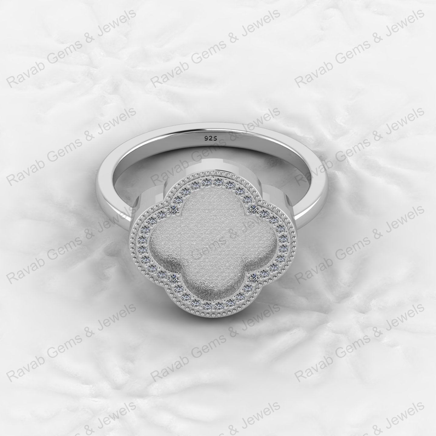 Fine Quality 925 Silver Clover Design Semi Mount Blank Setting Ring for Gemstone Ashes & Resin Findings & Wedding Wear Jewelry