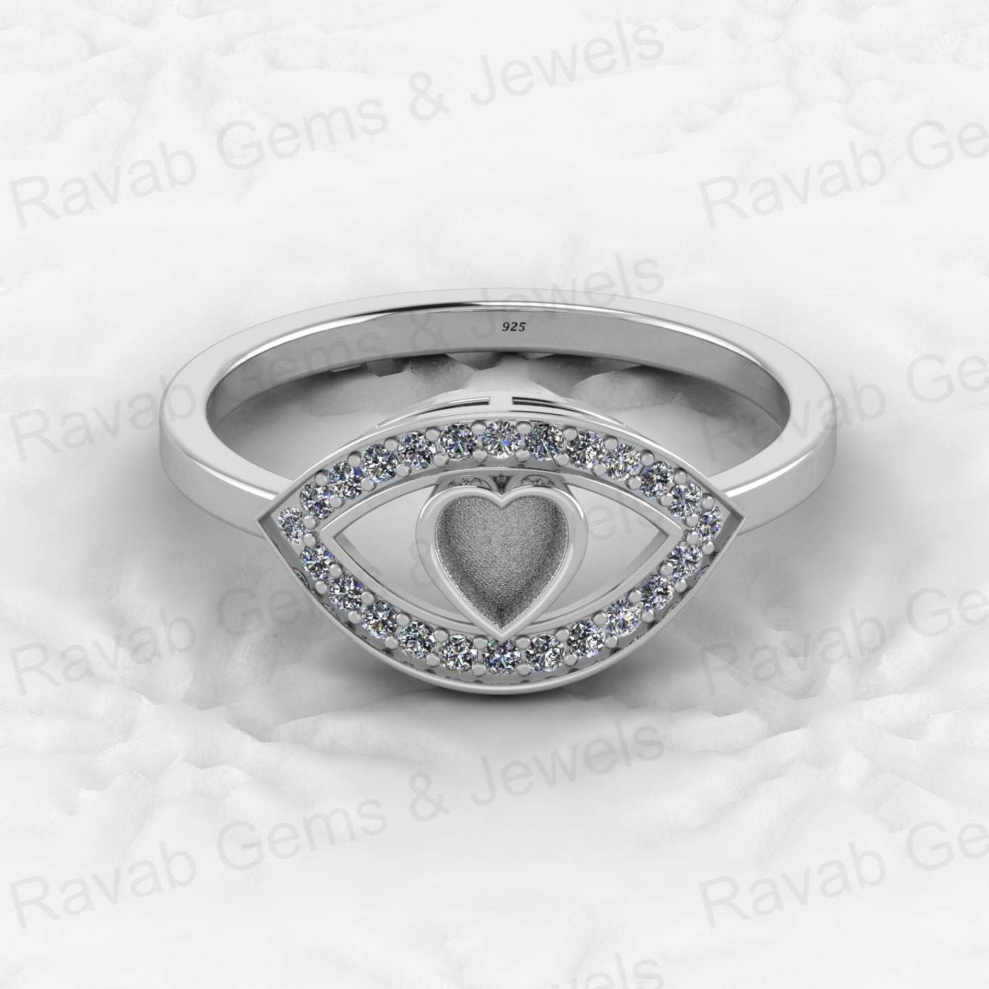 Solid 925 Sterling Silver 4mm Heart Semi Mount Blank Setting Eye in Heart Ring for Breastmilk & Keepsake Resin Ceramic Jewelry