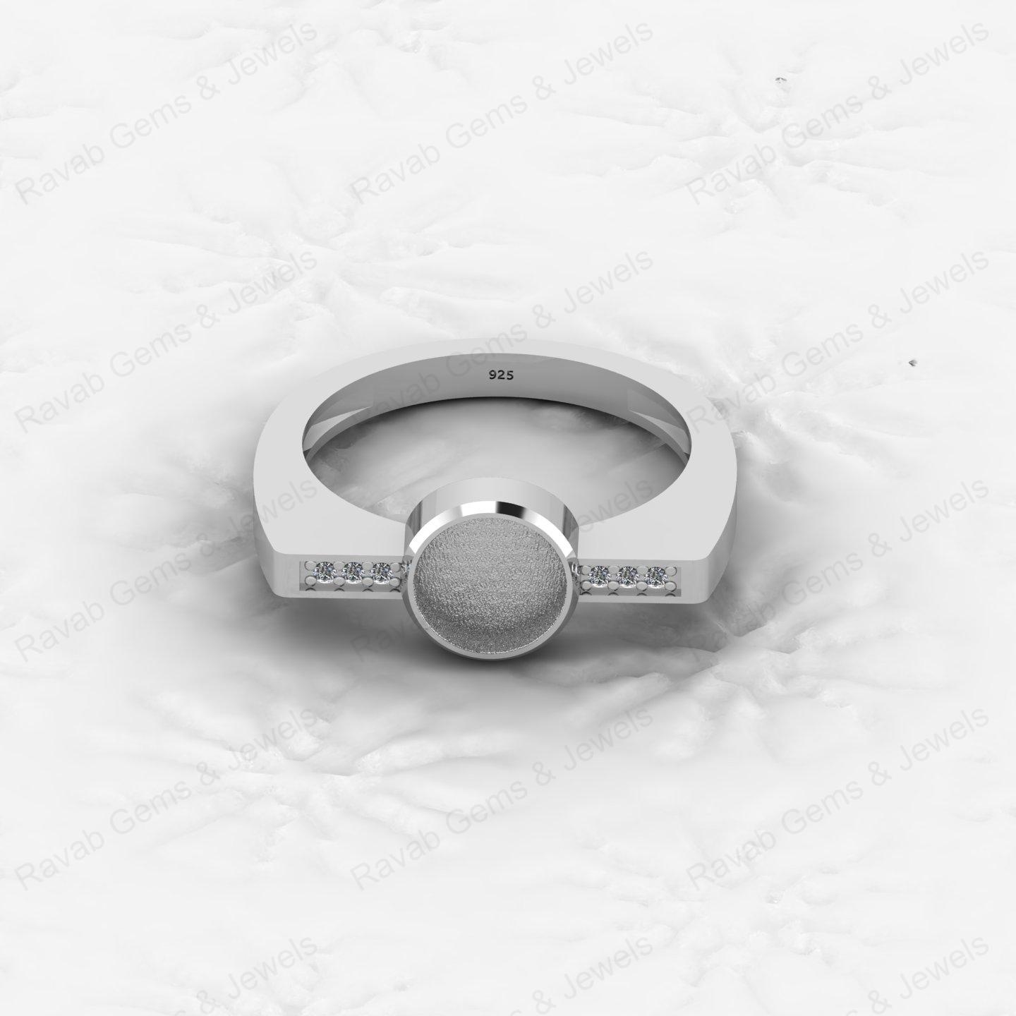 Best Quality 925 Silver Signet Design 7mm Semi Mount Blank Setting Ring for Gemstone Ashes & Resin Jewelry Findings & Components