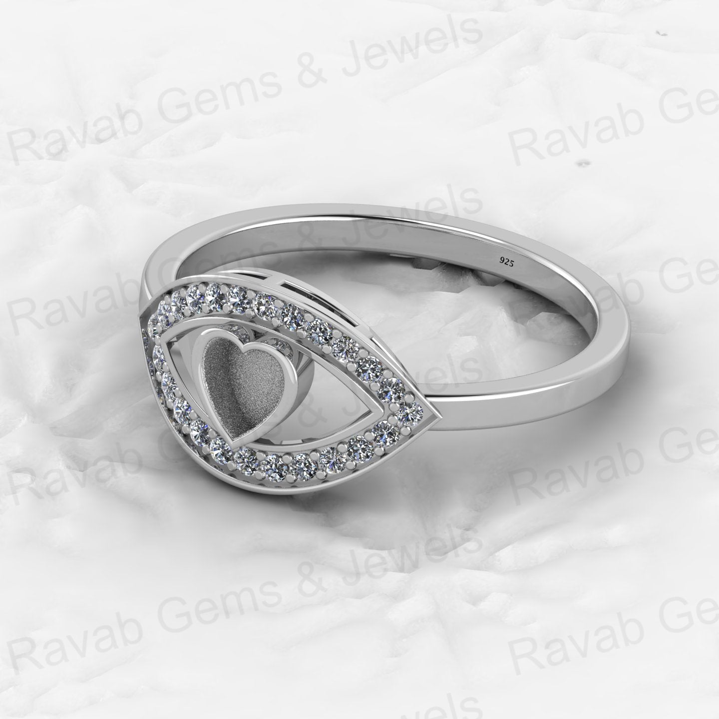 Solid 925 Sterling Silver 4mm Heart Semi Mount Blank Setting Eye in Heart Ring for Breastmilk & Keepsake Resin Ceramic Jewelry
