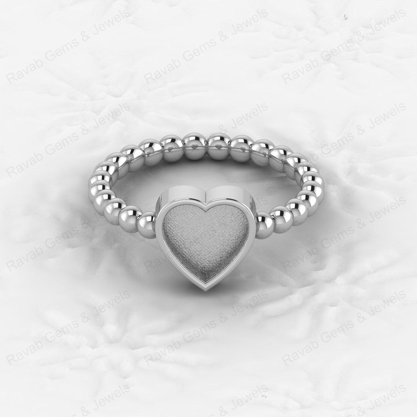 Top Quality 925 Sterling Silver 8mm Heart Semi Mount Beaded Band Ring Good for Resin & Ashes Work Keepsake Breastmilk Jewelry