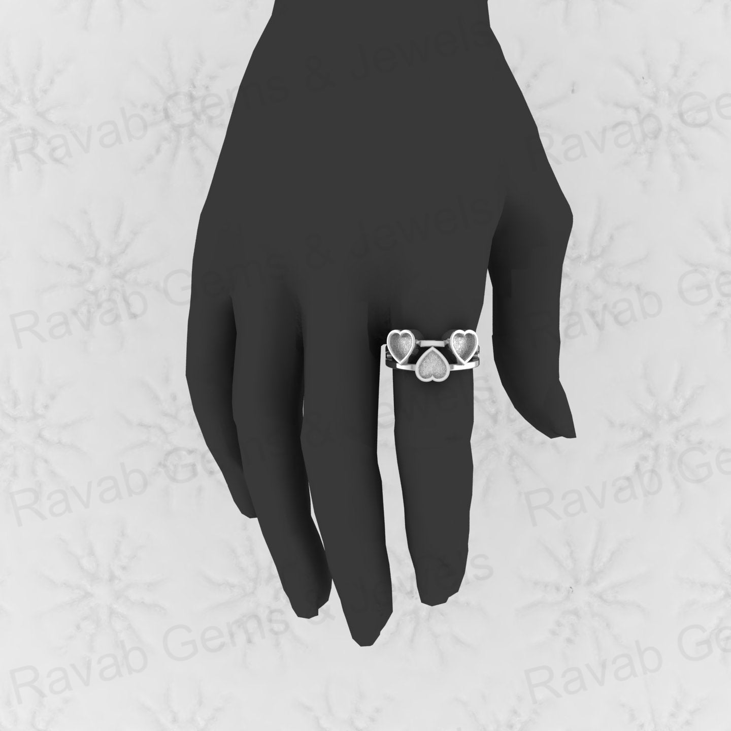 Top Quality Solid 925 Sterling Silver 3 Heart Shape Semi-Mount Blank Setting Ring Good for Ashes & Resin Work Breastmilk Jewelry