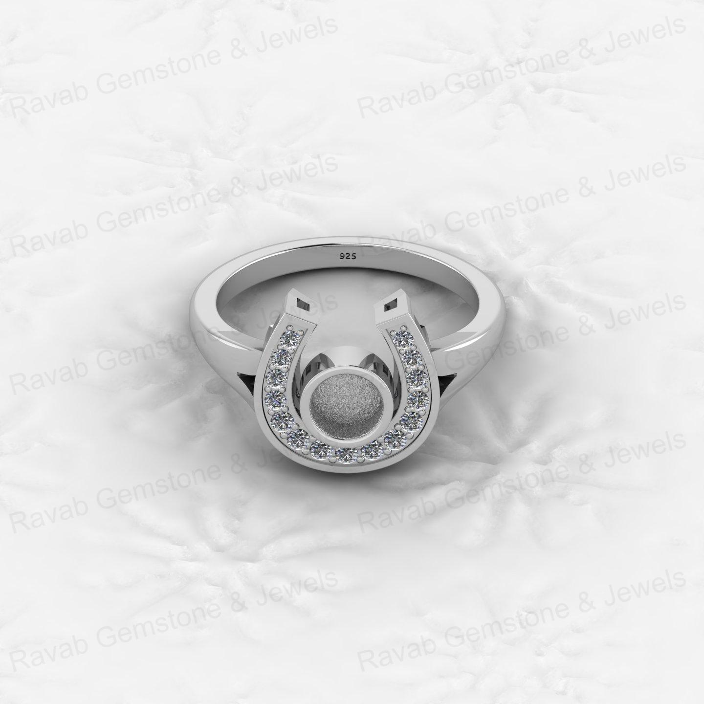 925 Sterling Silver 5mm CZ Semi Mount Horseshoe Ring Blank Setting DIY Resin Ashes Gemstone Keepsake Jewelry Findings
