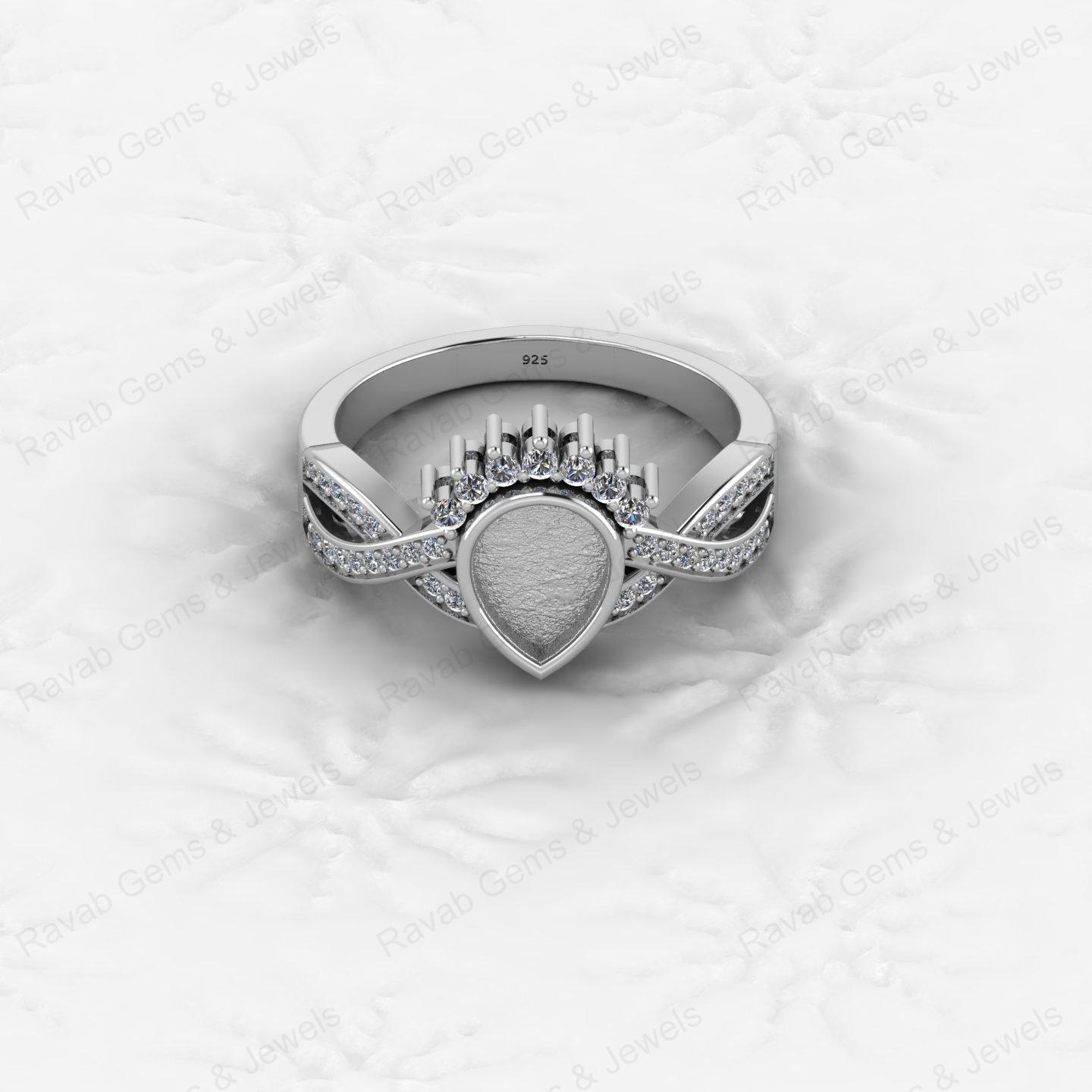 Genuine 925 Sterling Silver Pear 6x8mm Semi Mount Blank Setting Cocktail Ring Breastmilk Keepsake Fine Engagement Jewelry
