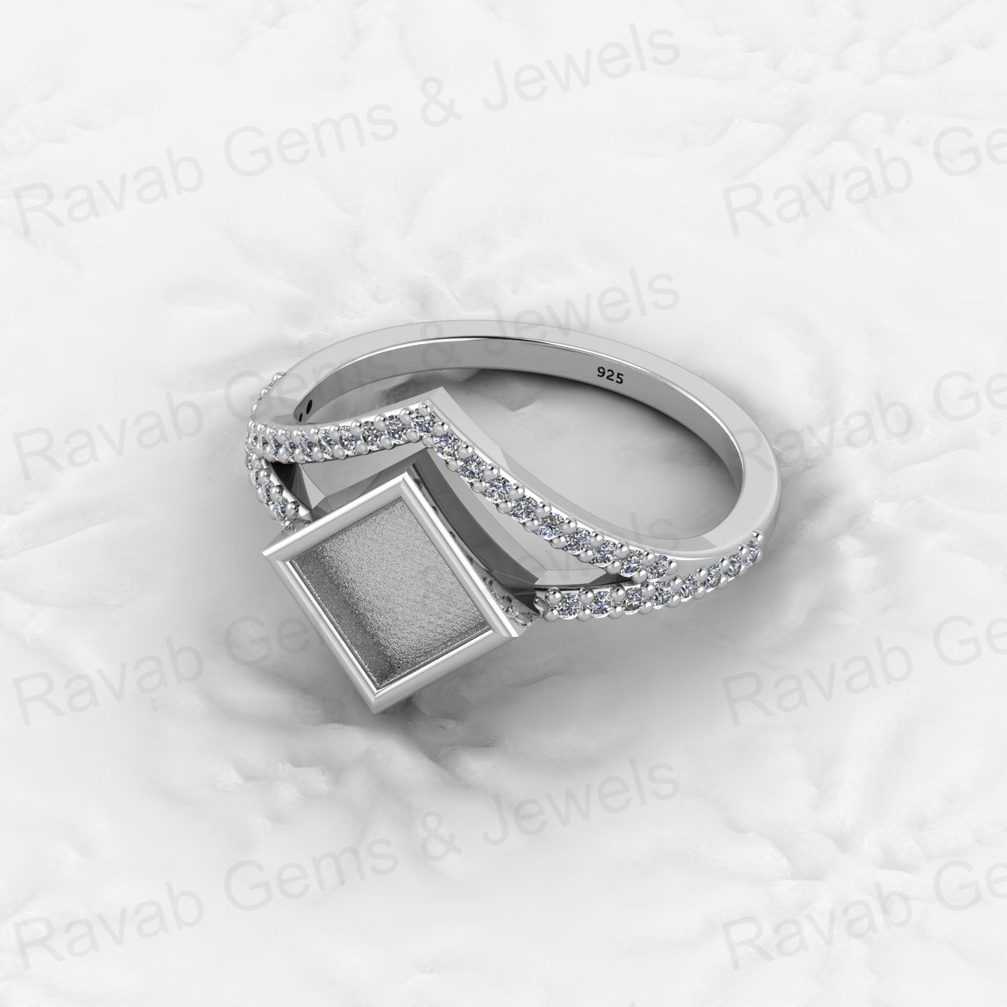 New Design Genuine 925 Silver 6mm Square With Zircon Semi Mount Blank Ring Setting for Ashes & Resin Stone Work Keepsake Jewelry