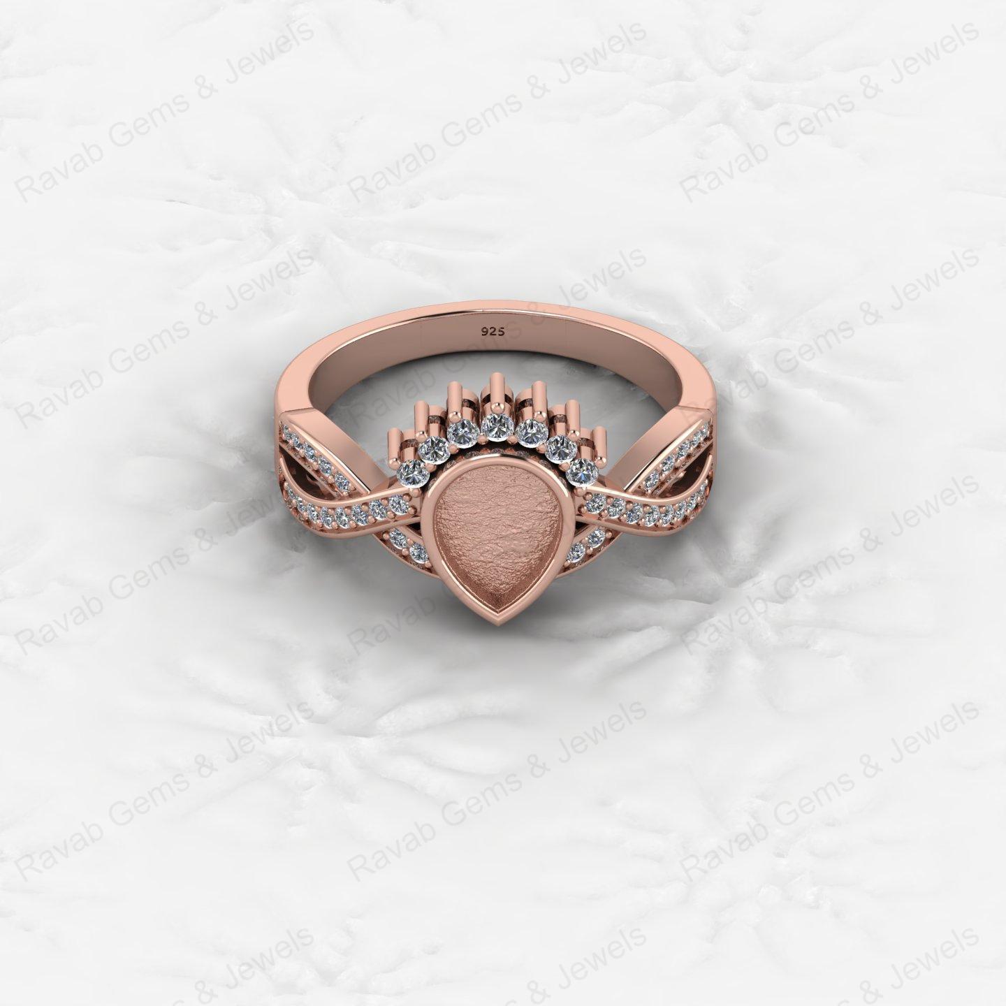 Genuine 925 Sterling Silver Pear 6x8mm Semi Mount Blank Setting Cocktail Ring Breastmilk Keepsake Fine Engagement Jewelry
