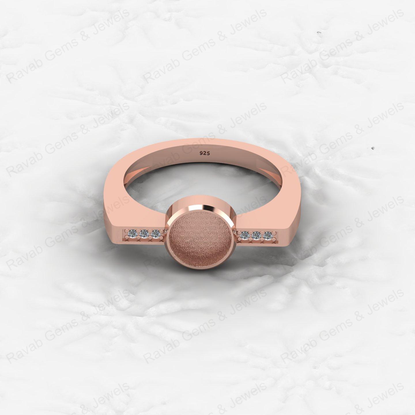 Best Quality 925 Silver Signet Design 7mm Semi Mount Blank Setting Ring for Gemstone Ashes & Resin Jewelry Findings & Components
