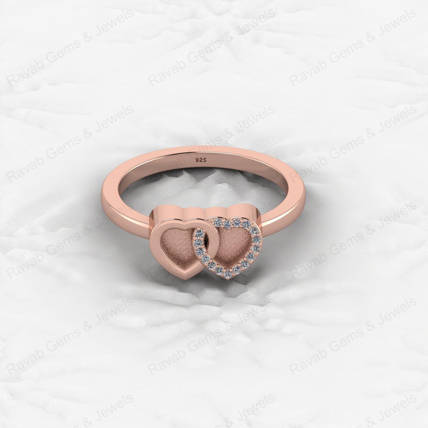 Best Quality 925 Silver Double Heart With CZ 1mm Semi Mount Blank Setting Eternity Ring for Breastmilk Keepsake Fine Jewelry