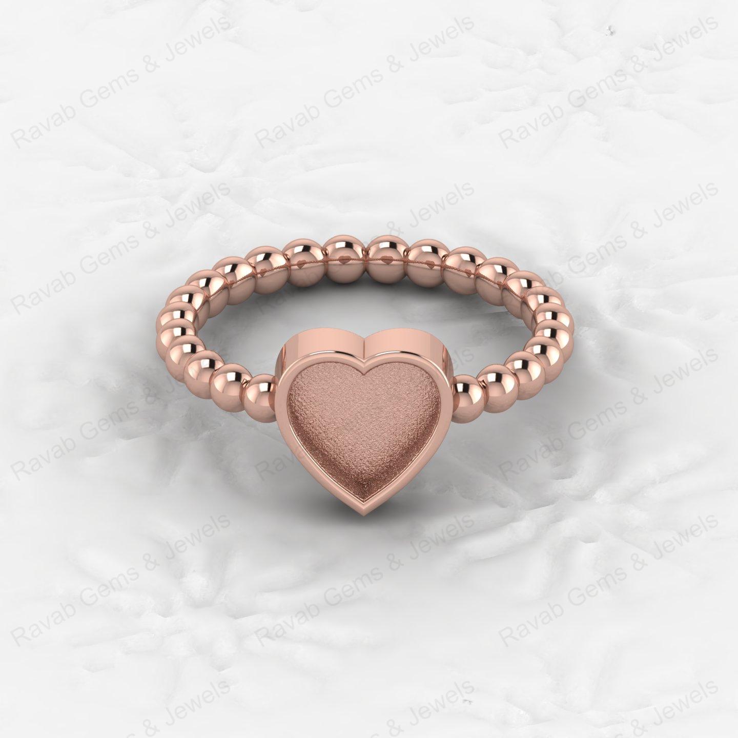 Top Quality 925 Sterling Silver 8mm Heart Semi Mount Beaded Band Ring Good for Resin & Ashes Work Keepsake Breastmilk Jewelry