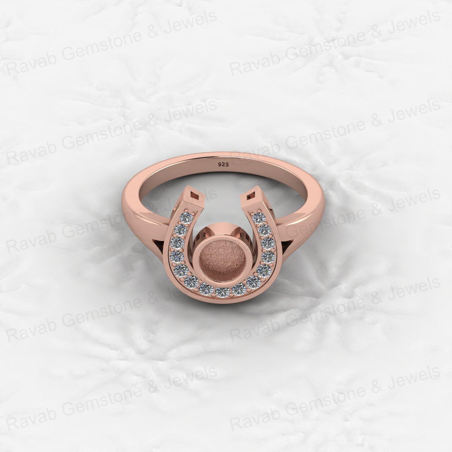 925 Sterling Silver 5mm CZ Semi Mount Horseshoe Ring Blank Setting DIY Resin Ashes Gemstone Keepsake Jewelry Findings