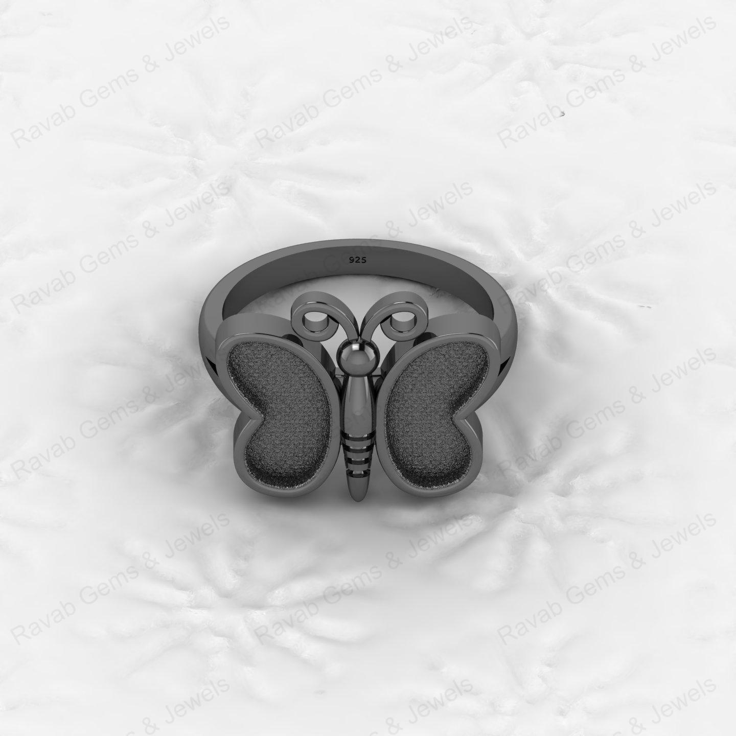 925 Sterling Silver Semi Mount Butterfly Ring Empty Blank for DIY Inlay With Mountain Base Without Stone Keepsake Jewelry