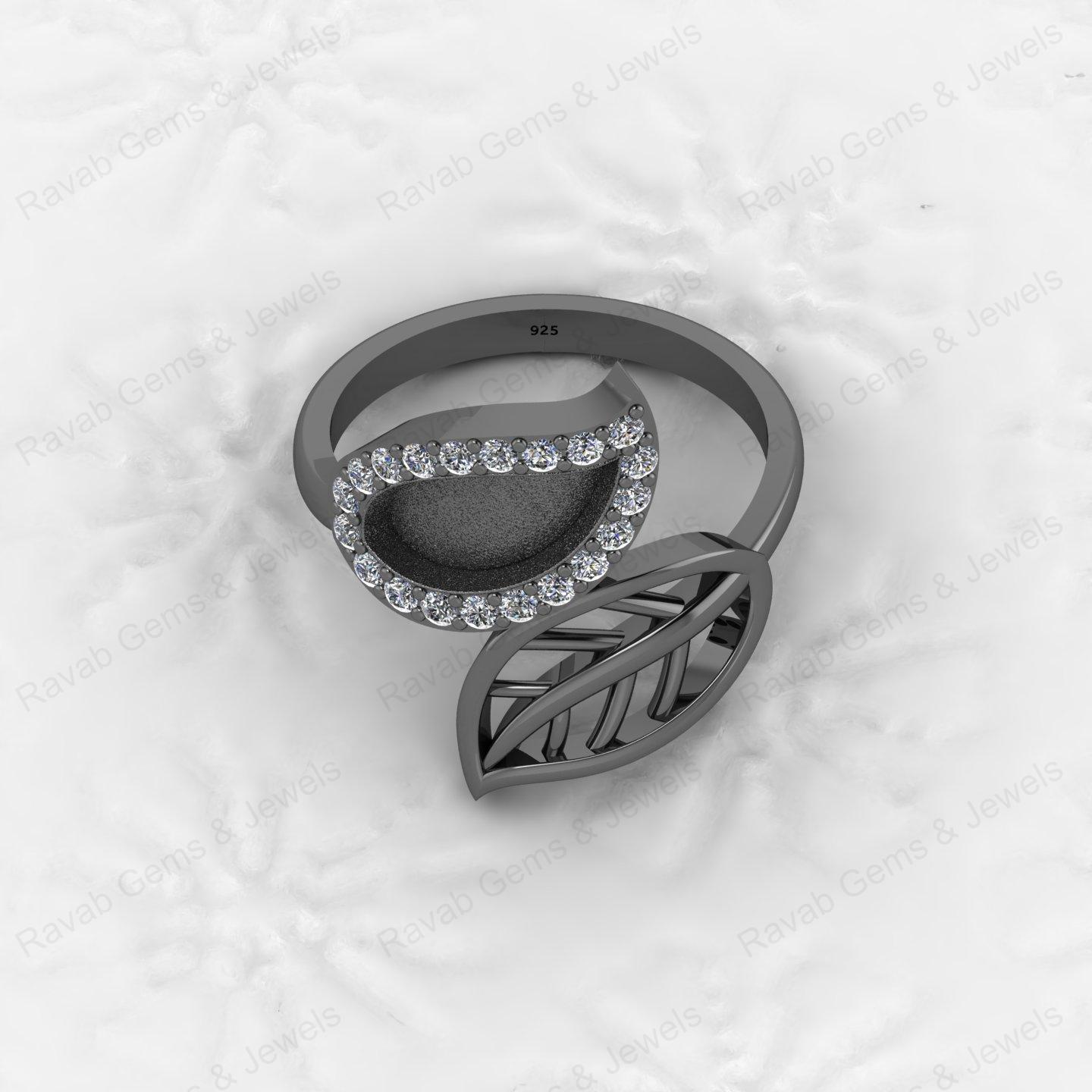 Genuine 925 Silver Nature Inspired Leaf With CZ Semi Mount Blank Setting Ring Good for Resin & Ashes Work Keepsake DIY Jewelry