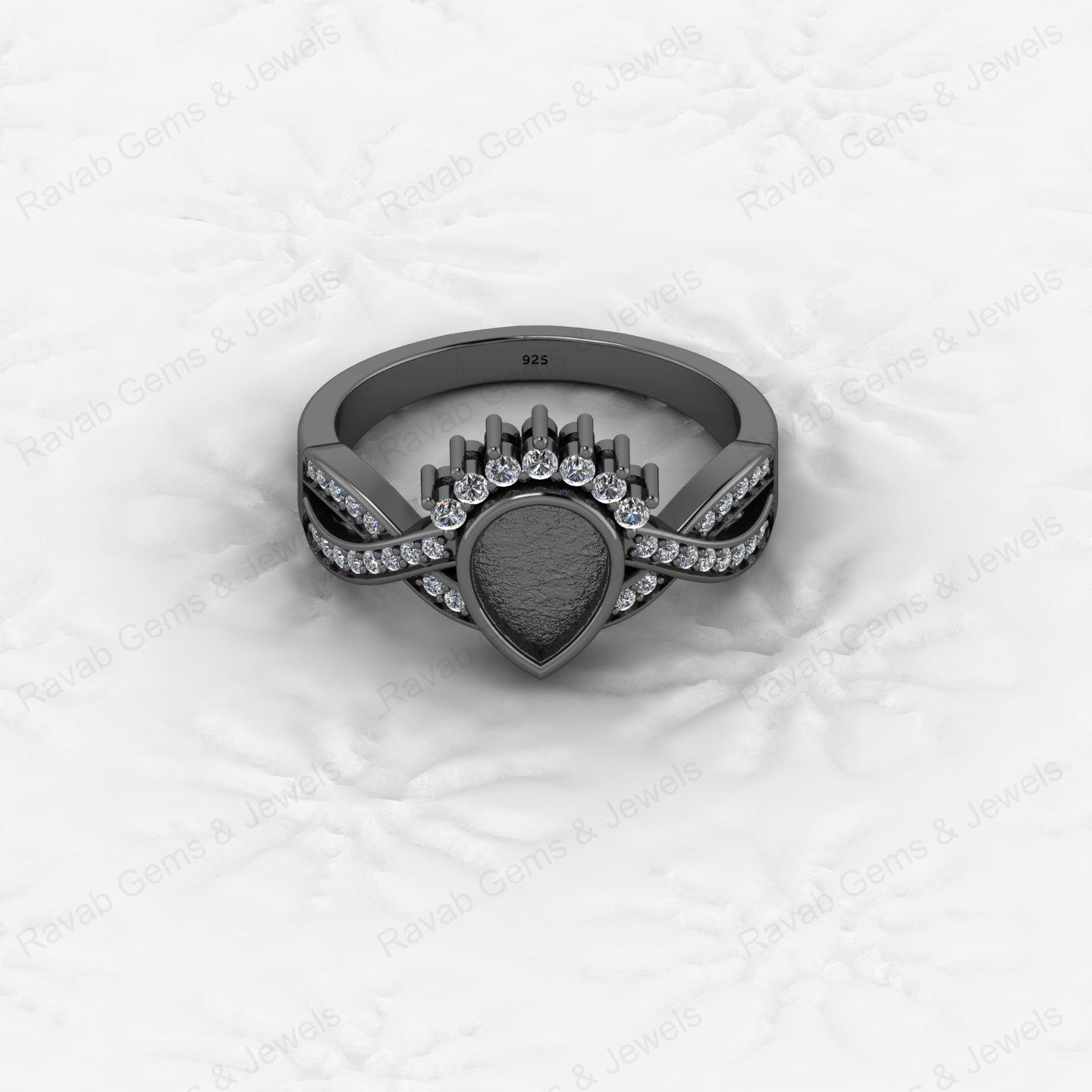 Genuine 925 Sterling Silver Pear 6x8mm Semi Mount Blank Setting Cocktail Ring Breastmilk Keepsake Fine Engagement Jewelry