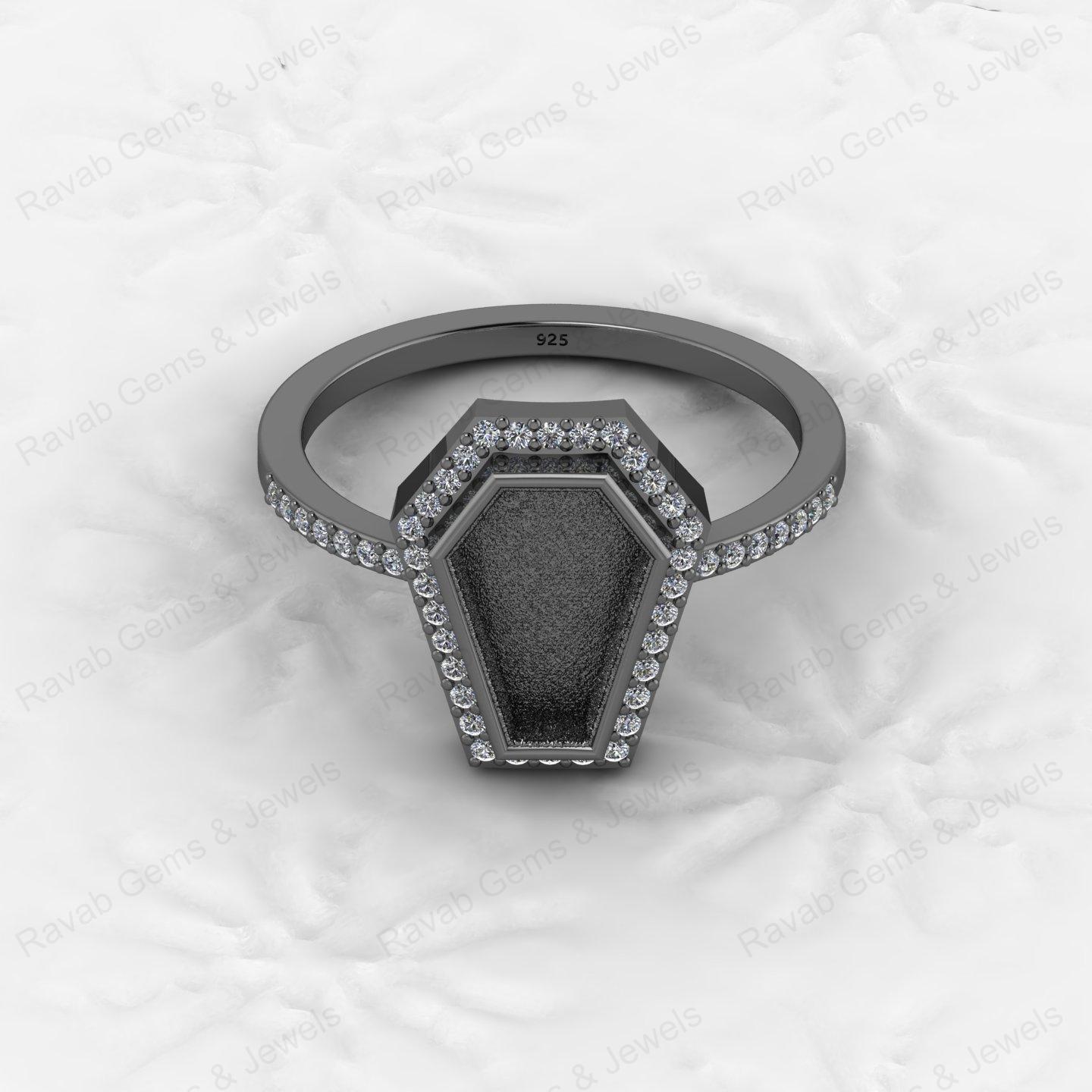 Custom Design 925 Sterling Silver Coffin Shape CZ Semi Mount Blank Setting Ring for Gemstone Findings Without Stone Jewelry
