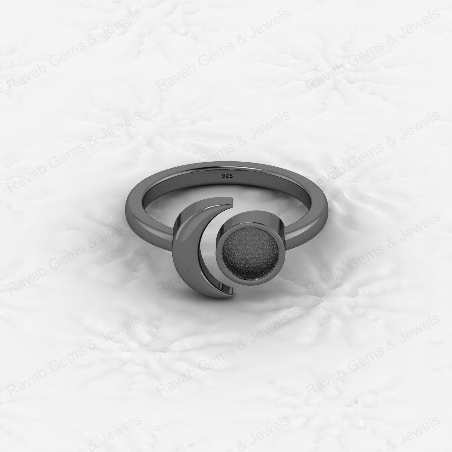Top Quality Genuine 925 Silver Crescent Moon 6mm Semi Mount Blank Ring Setting for Ashes & Resin Keepsake Breastmilk DIY Jewelry