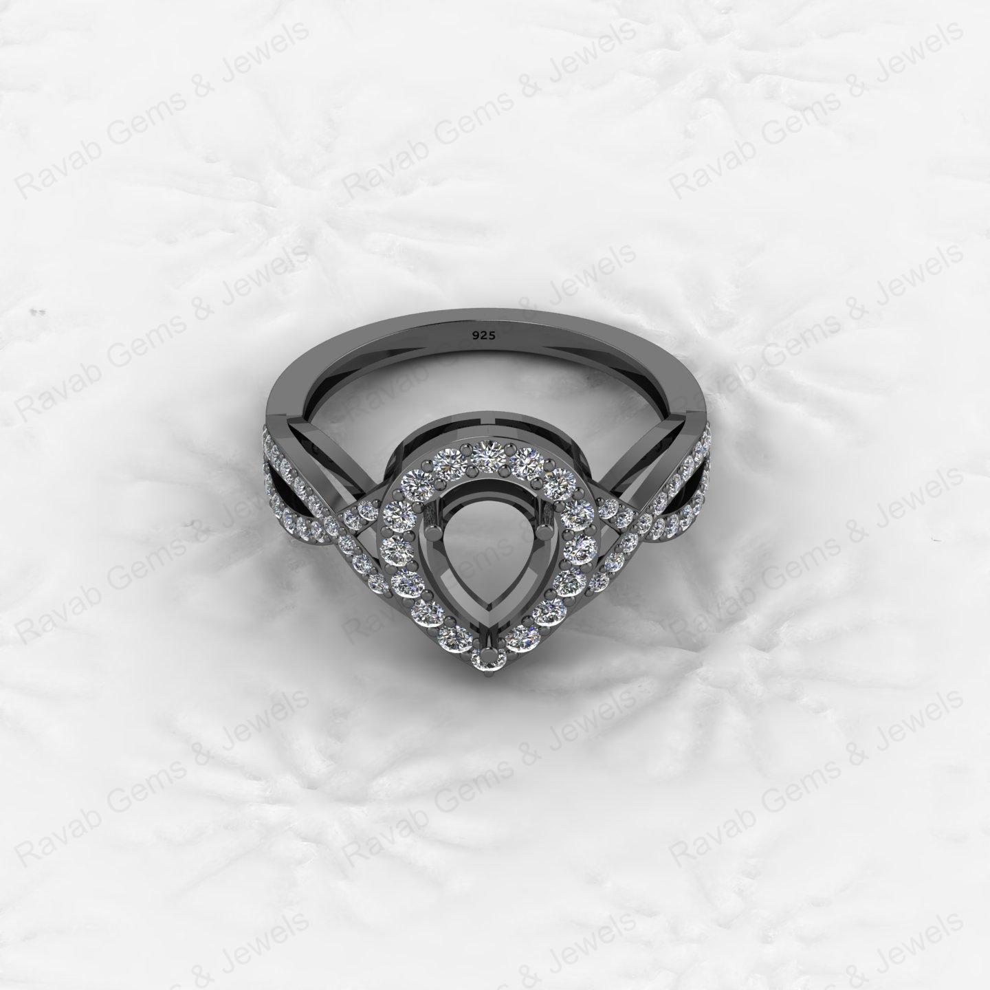 Best Quality 925 Silver Cocktail Pear 6x8mm Semi Mount Blank Setting Ring for Gemstone Ashes & Resin Jewelry Findings & Jewelry