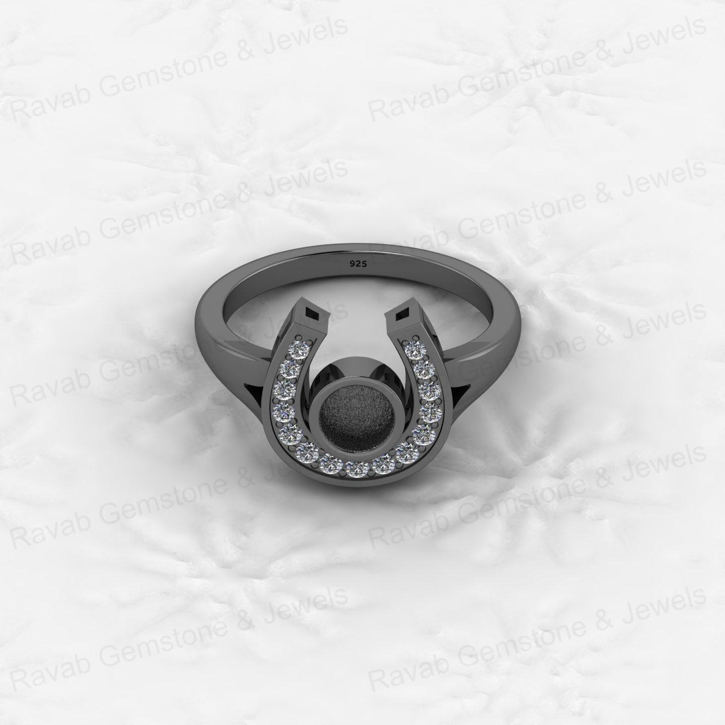 925 Sterling Silver 5mm CZ Semi Mount Horseshoe Ring Blank Setting DIY Resin Ashes Gemstone Keepsake Jewelry Findings