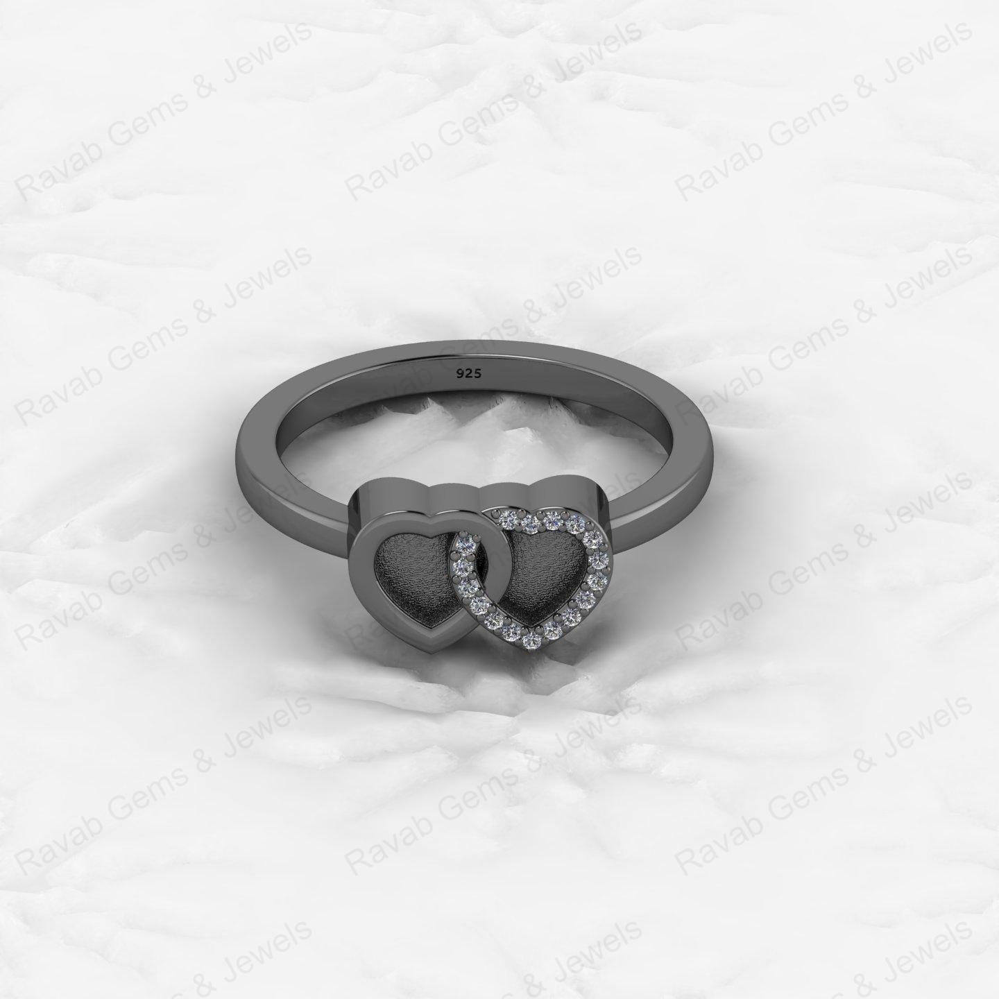 Best Quality 925 Silver Double Heart With CZ 1mm Semi Mount Blank Setting Eternity Ring for Breastmilk Keepsake Fine Jewelry
