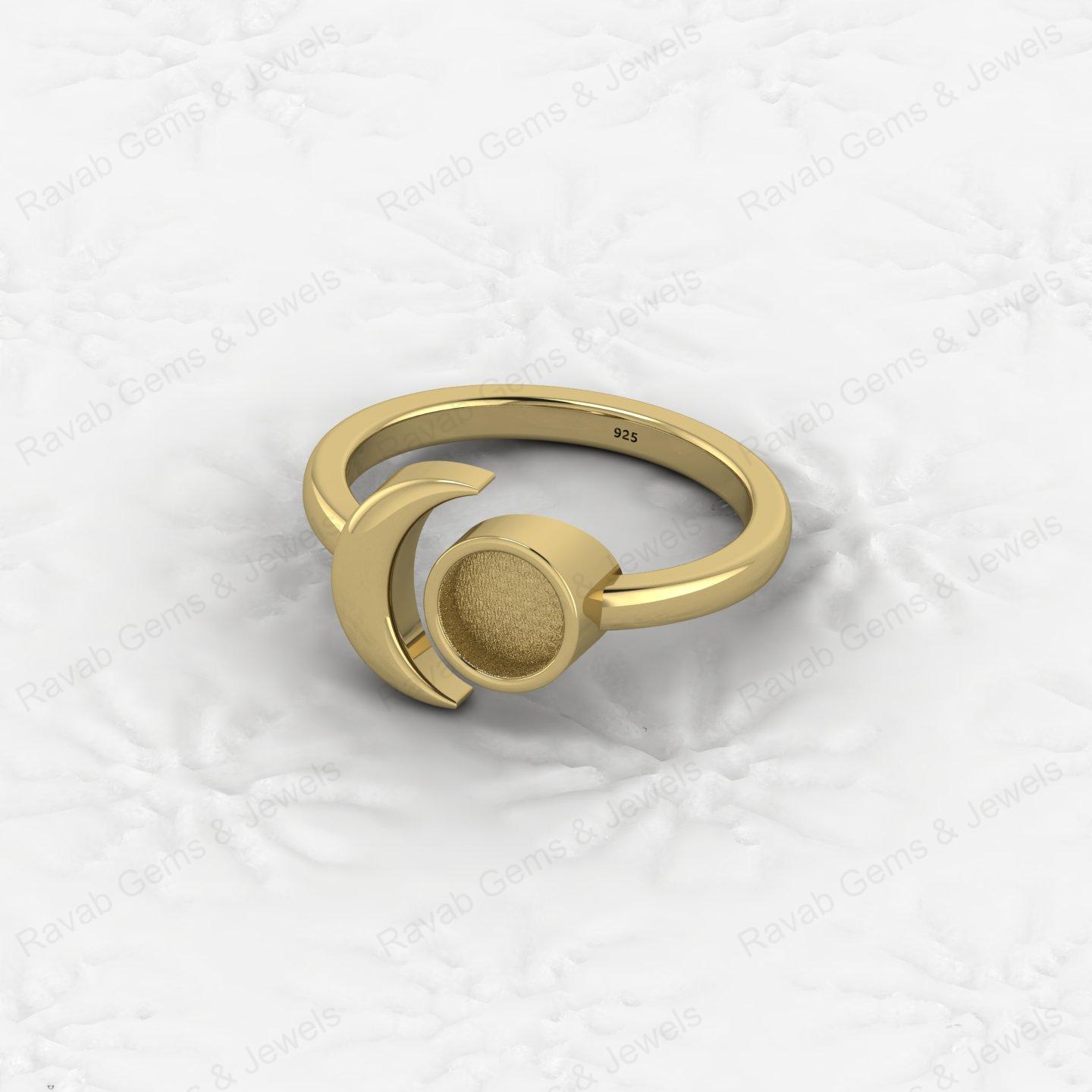 Top Quality Genuine 925 Silver Crescent Moon 6mm Semi Mount Blank Ring Setting for Ashes & Resin Keepsake Breastmilk DIY Jewelry