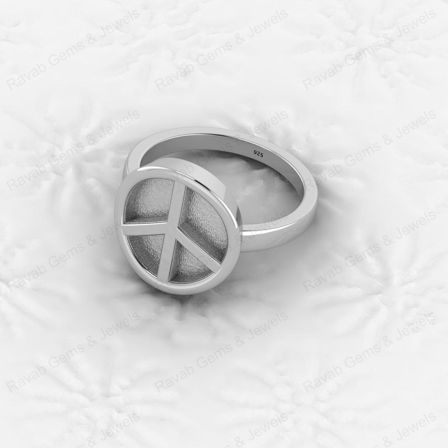 Genuine 925 Silver Peace Symbol Semi Mount Blank Setting Ring for DIY Zodiac Jewelry Resin Ashes Work Keepsake Suppliers