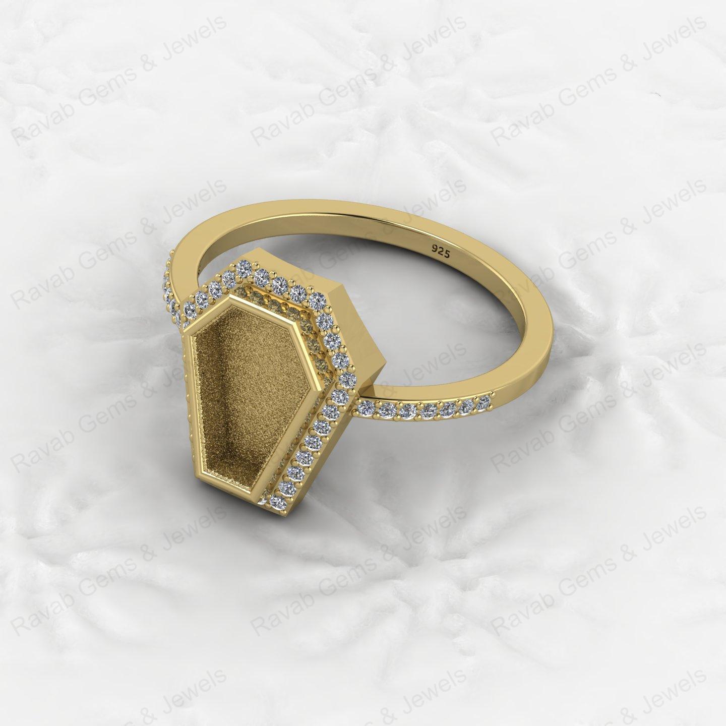 Custom Design 925 Sterling Silver Coffin Shape CZ Semi Mount Blank Setting Ring for Gemstone Findings Without Stone Jewelry