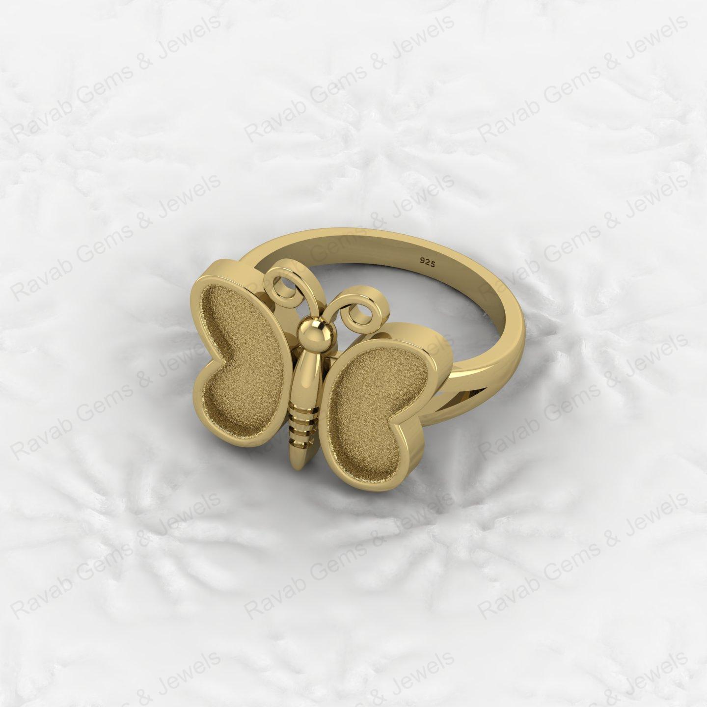 925 Sterling Silver Semi Mount Butterfly Ring Empty Blank for DIY Inlay With Mountain Base Without Stone Keepsake Jewelry