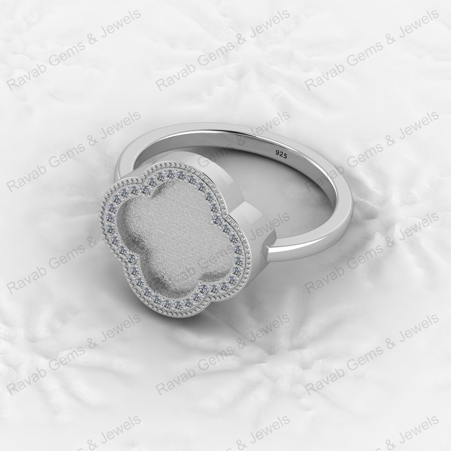 Fine Quality 925 Silver Clover Design Semi Mount Blank Setting Ring for Gemstone Ashes & Resin Findings & Wedding Wear Jewelry